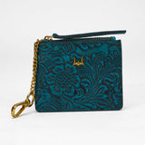 Loyal West SOPHIA CREDIT CARD HOLDER IN HAND FINISHED EMBOSSED LEATHER -  TURQUOISE - Myra USA