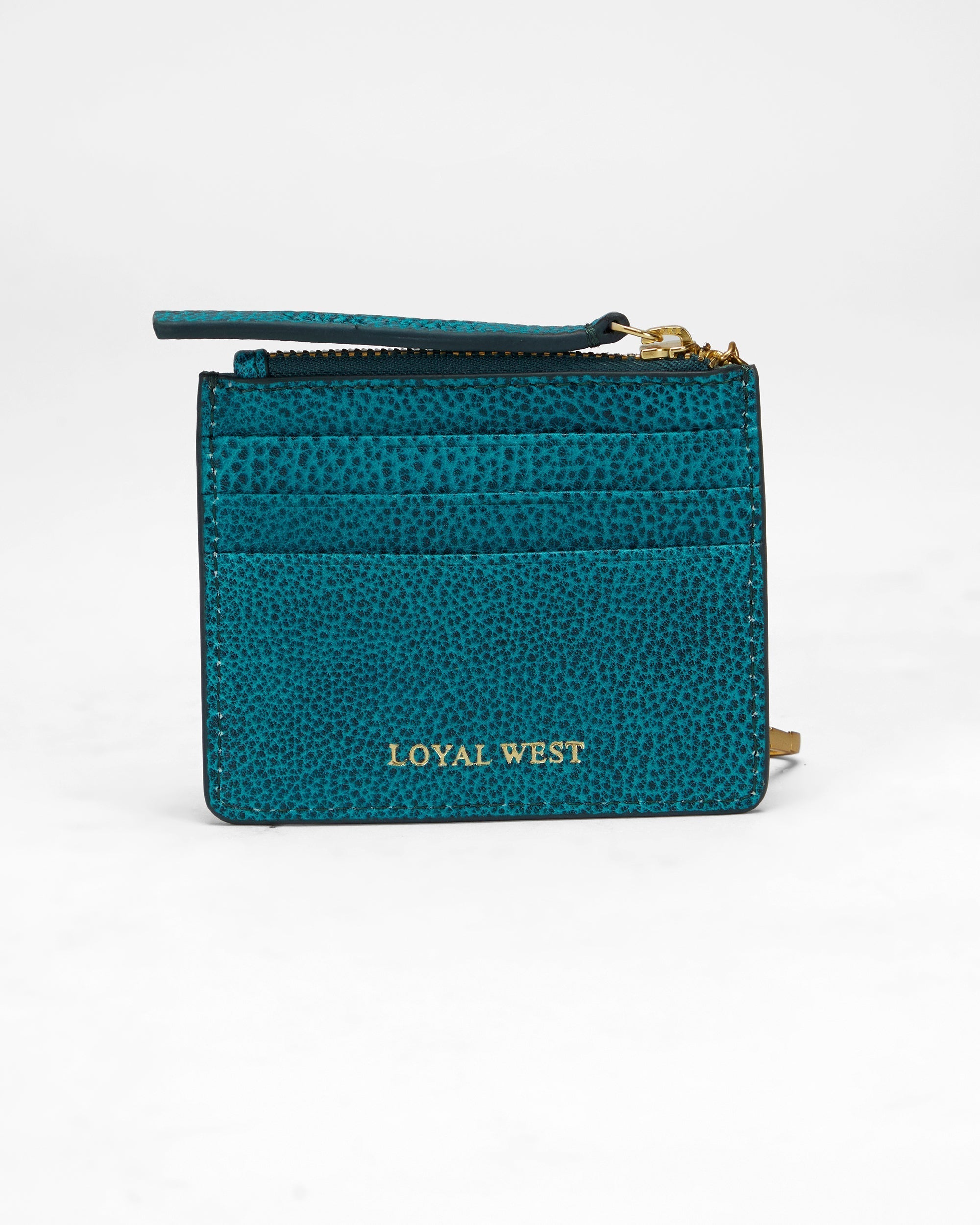 Loyal West SOPHIA CREDIT CARD HOLDER IN HAND FINISHED EMBOSSED LEATHER -  TURQUOISE