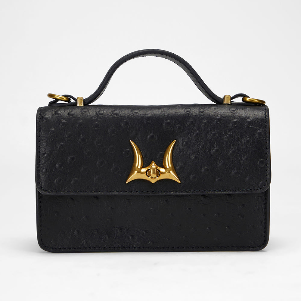 Loyal West VALENCIA OSTRICH LEATHER BAG - BLACK - Myra USA