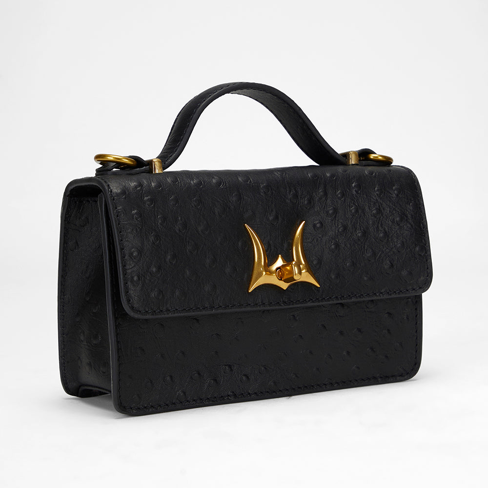 Loyal West VALENCIA OSTRICH LEATHER BAG - BLACK - Myra USA
