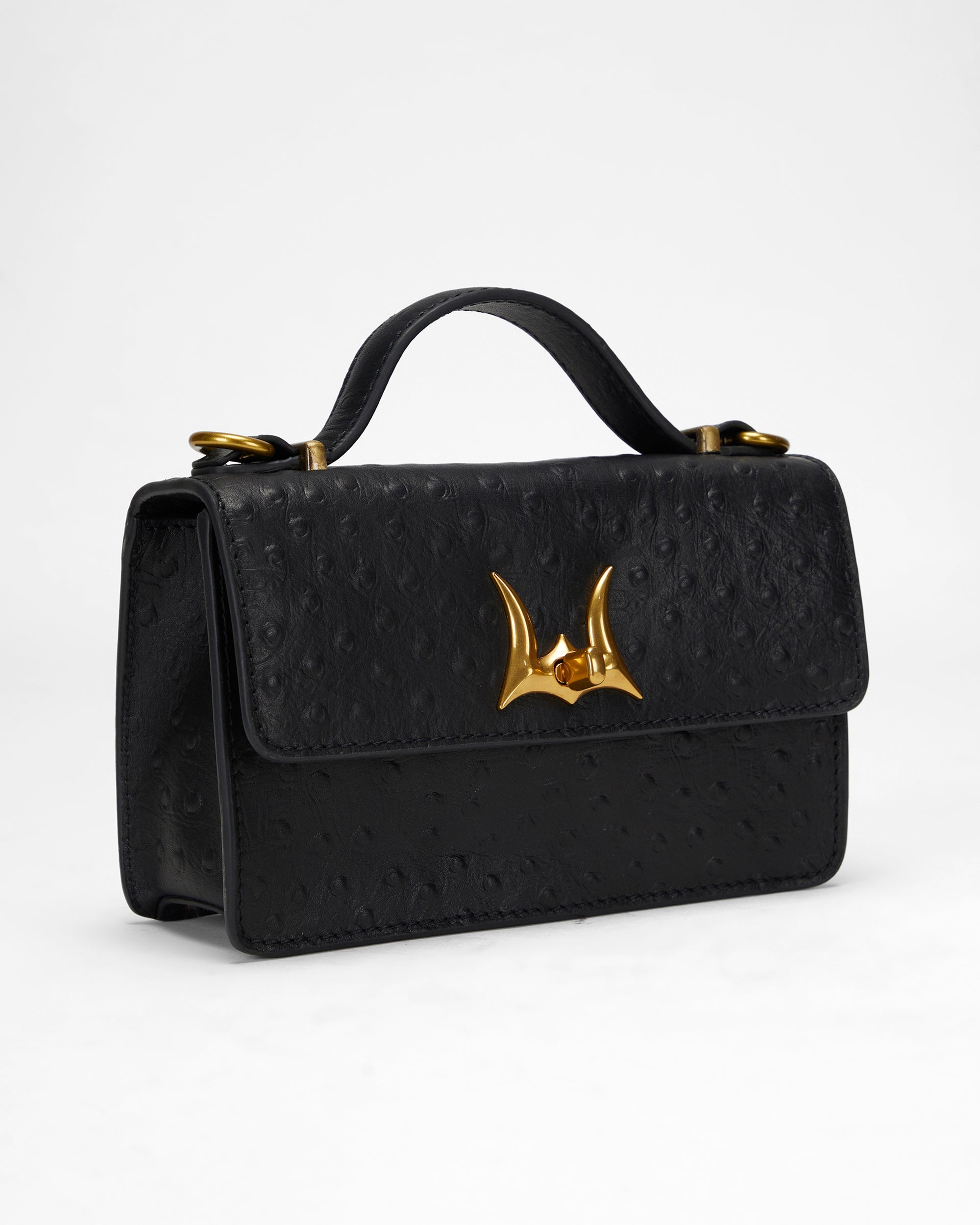 Loyal West VALENCIA OSTRICH LEATHER BAG - BLACK - Myra USA