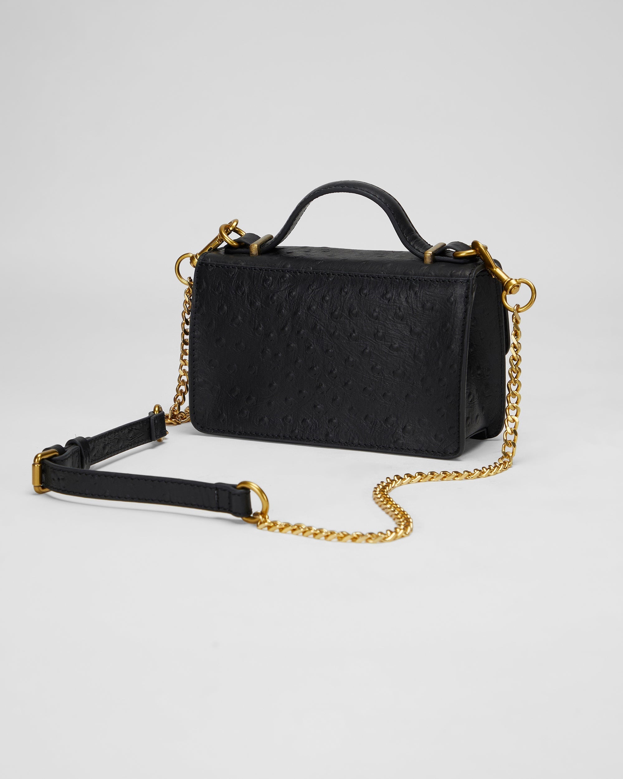 Loyal West VALENCIA OSTRICH LEATHER BAG - BLACK - Myra USA