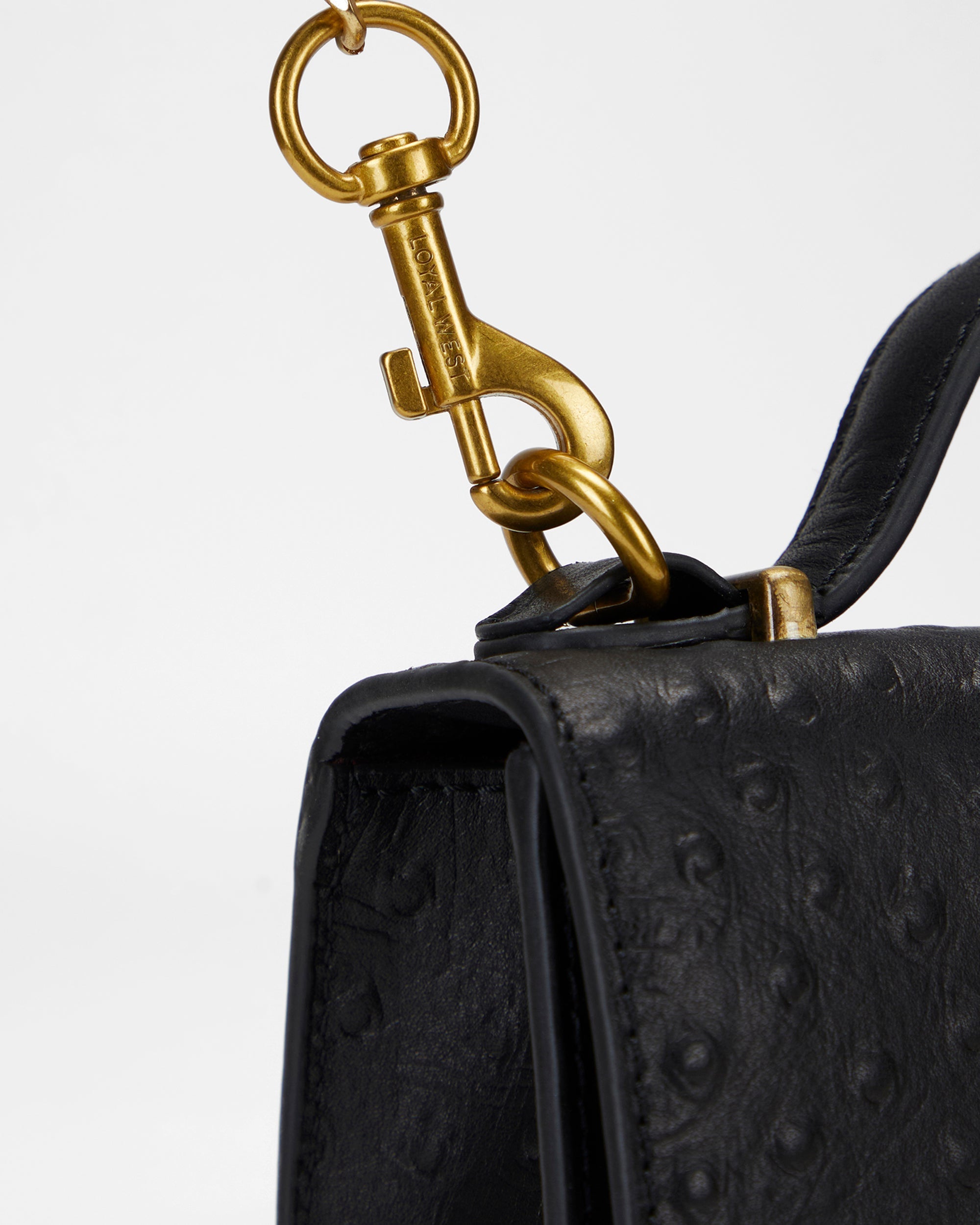 Loyal West VALENCIA OSTRICH LEATHER BAG - BLACK - Myra USA