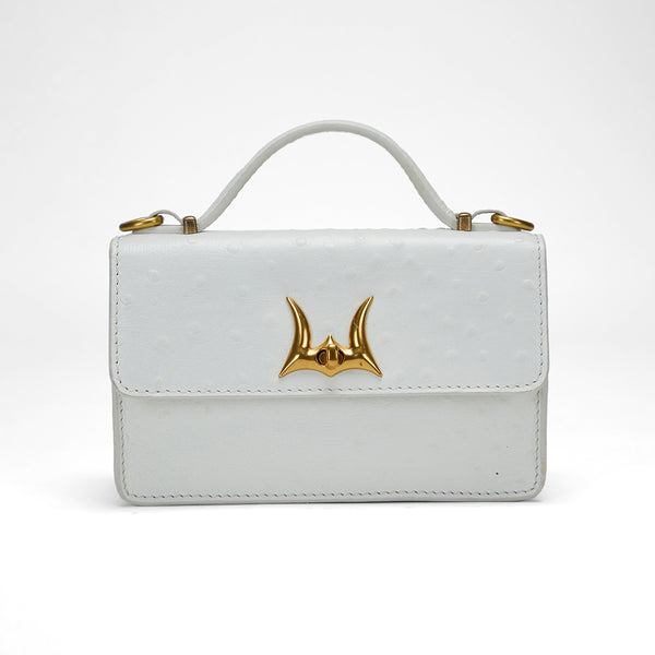 Loyal West VALENCIA OSTRICH LEATHER BAG - WHITE - Myra USA