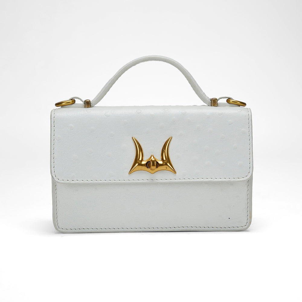 Loyal West VALENCIA OSTRICH LEATHER BAG - WHITE - Myra USA
