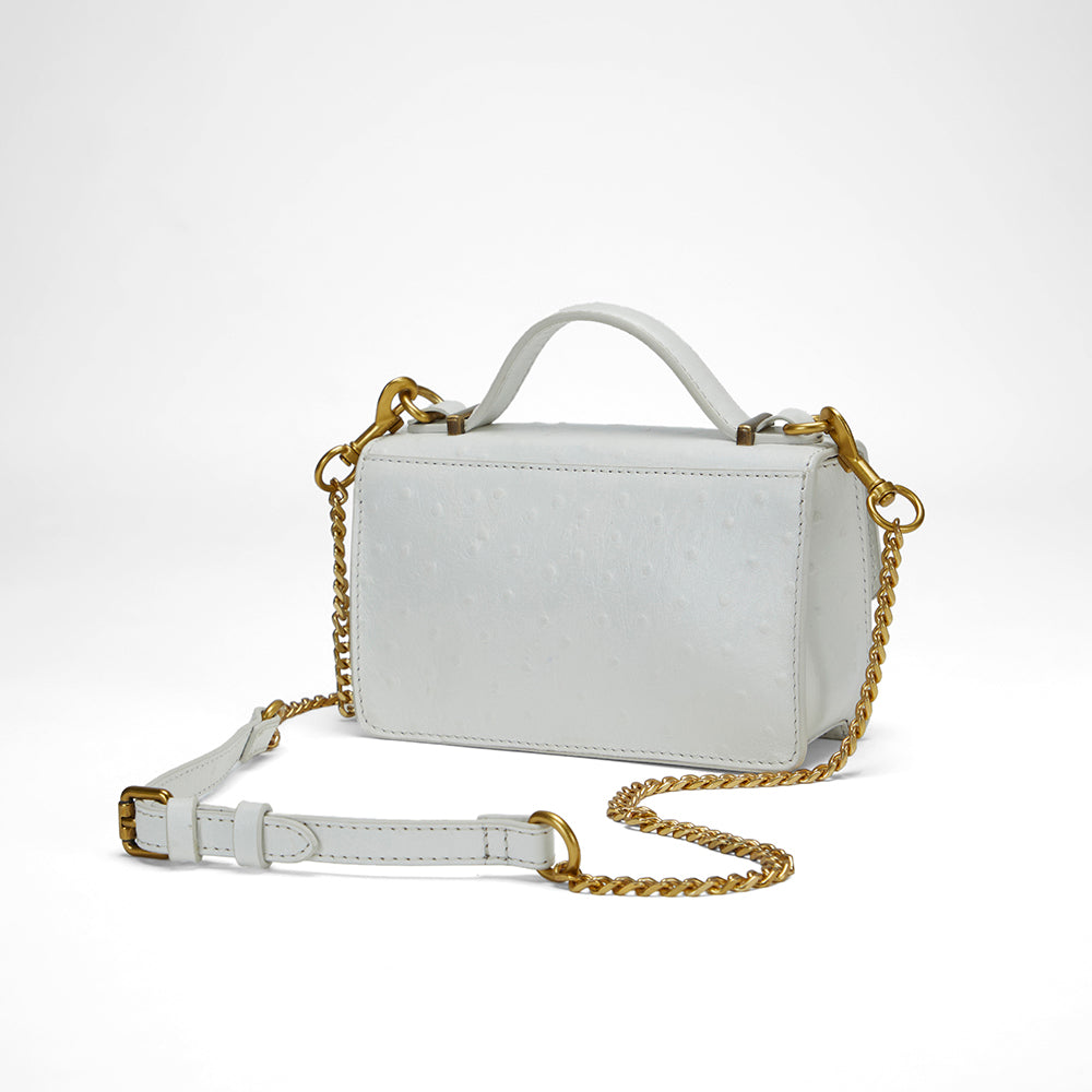 Loyal West VALENCIA OSTRICH LEATHER BAG - WHITE - Myra USA