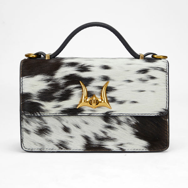 Loyal West VALENCIA OSTRICH LEATHER BAG - BLACK & WHITE COWHIDE - Myra USA