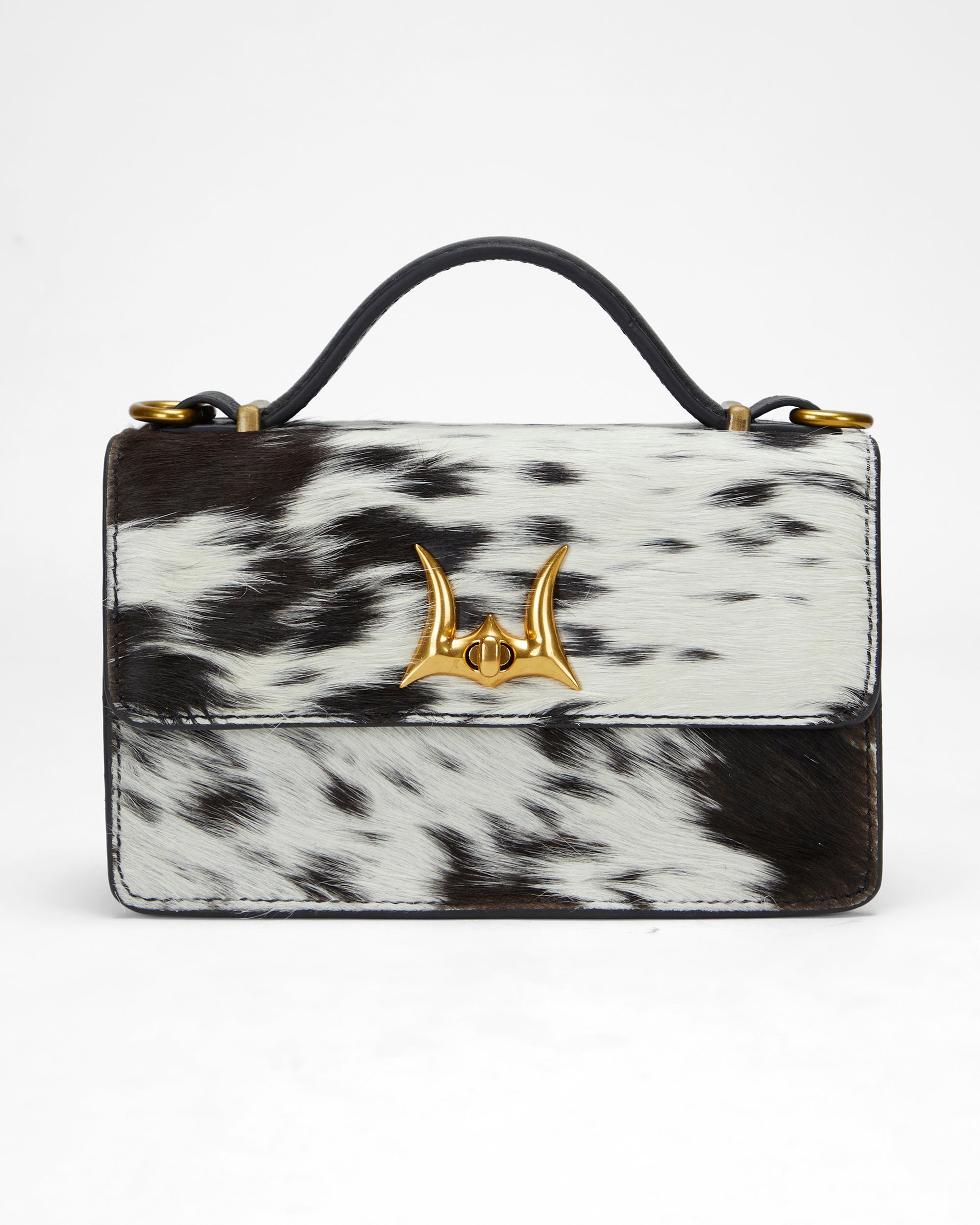 Loyal West VALENCIA OSTRICH LEATHER BAG - BLACK & WHITE COWHIDE
