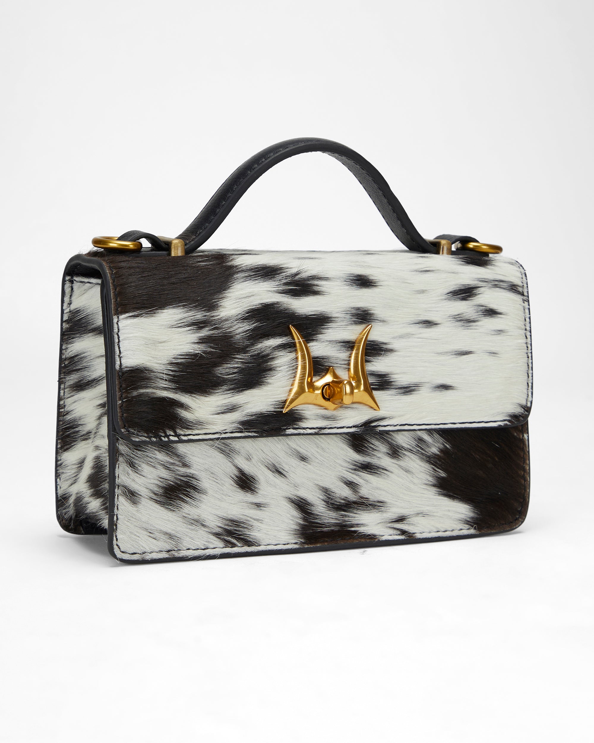 Loyal West VALENCIA OSTRICH LEATHER BAG - BLACK & WHITE COWHIDE - Myra USA