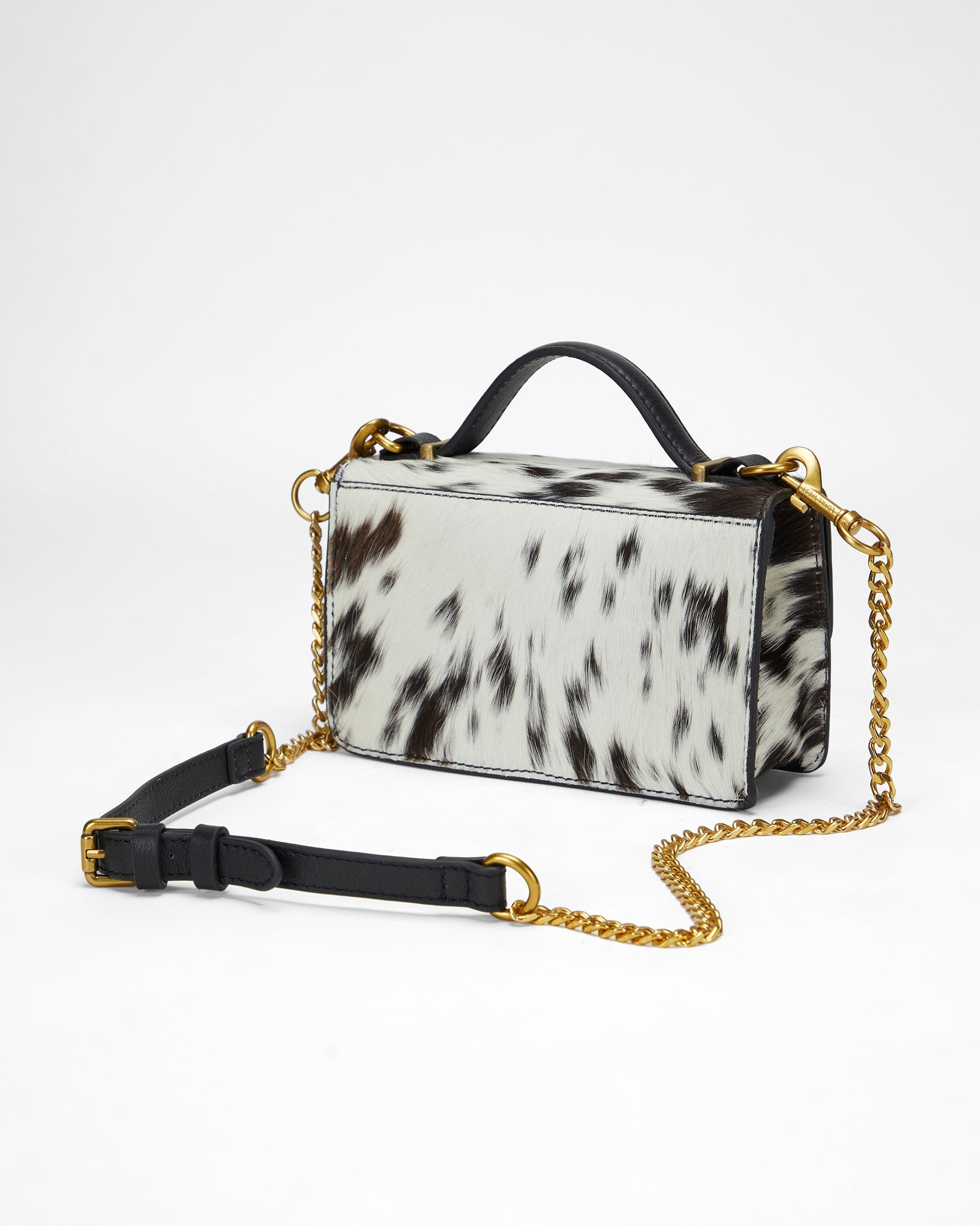 Loyal West VALENCIA OSTRICH LEATHER BAG - BLACK & WHITE COWHIDE - Myra USA