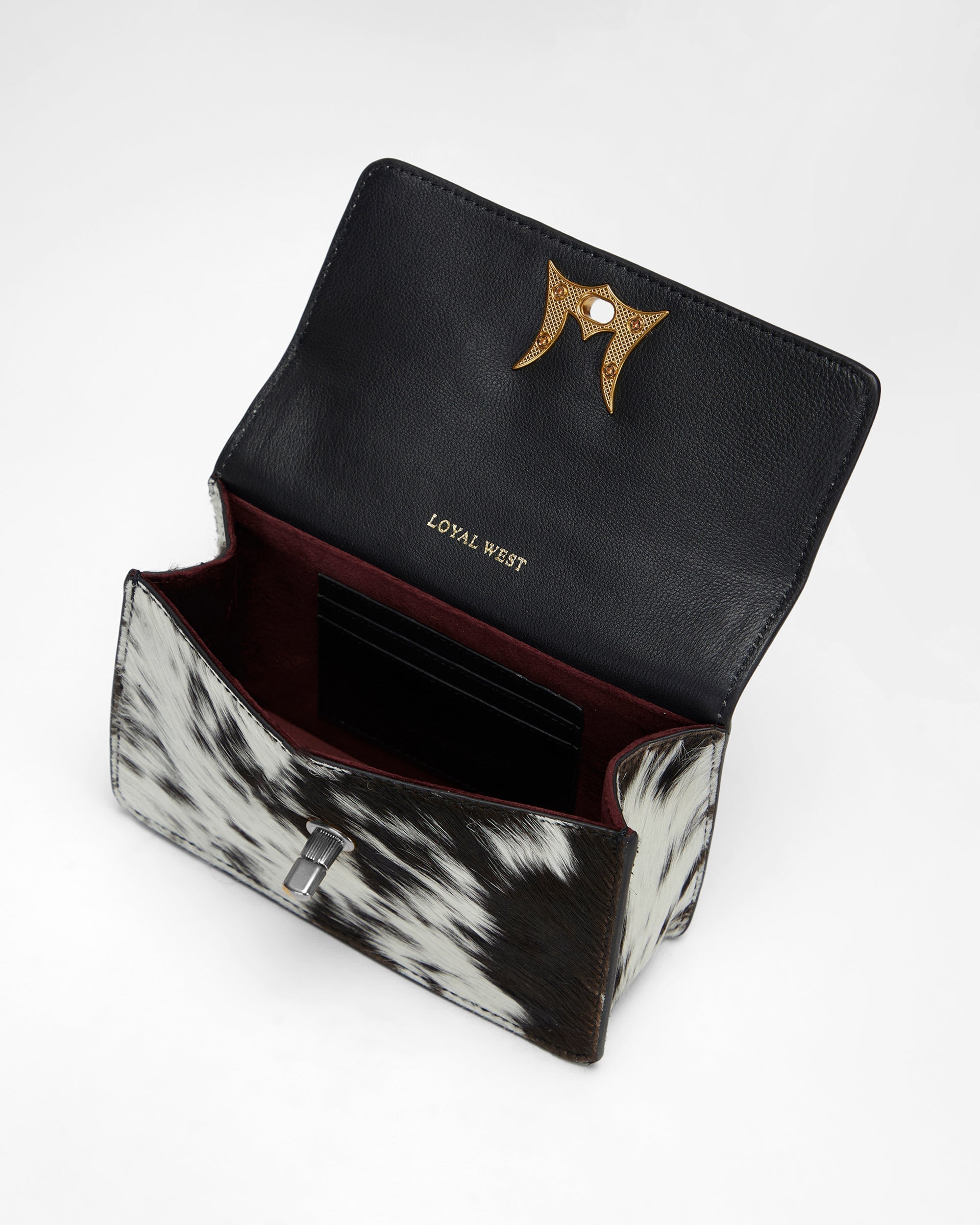 Loyal West VALENCIA OSTRICH LEATHER BAG - BLACK & WHITE COWHIDE - Myra USA