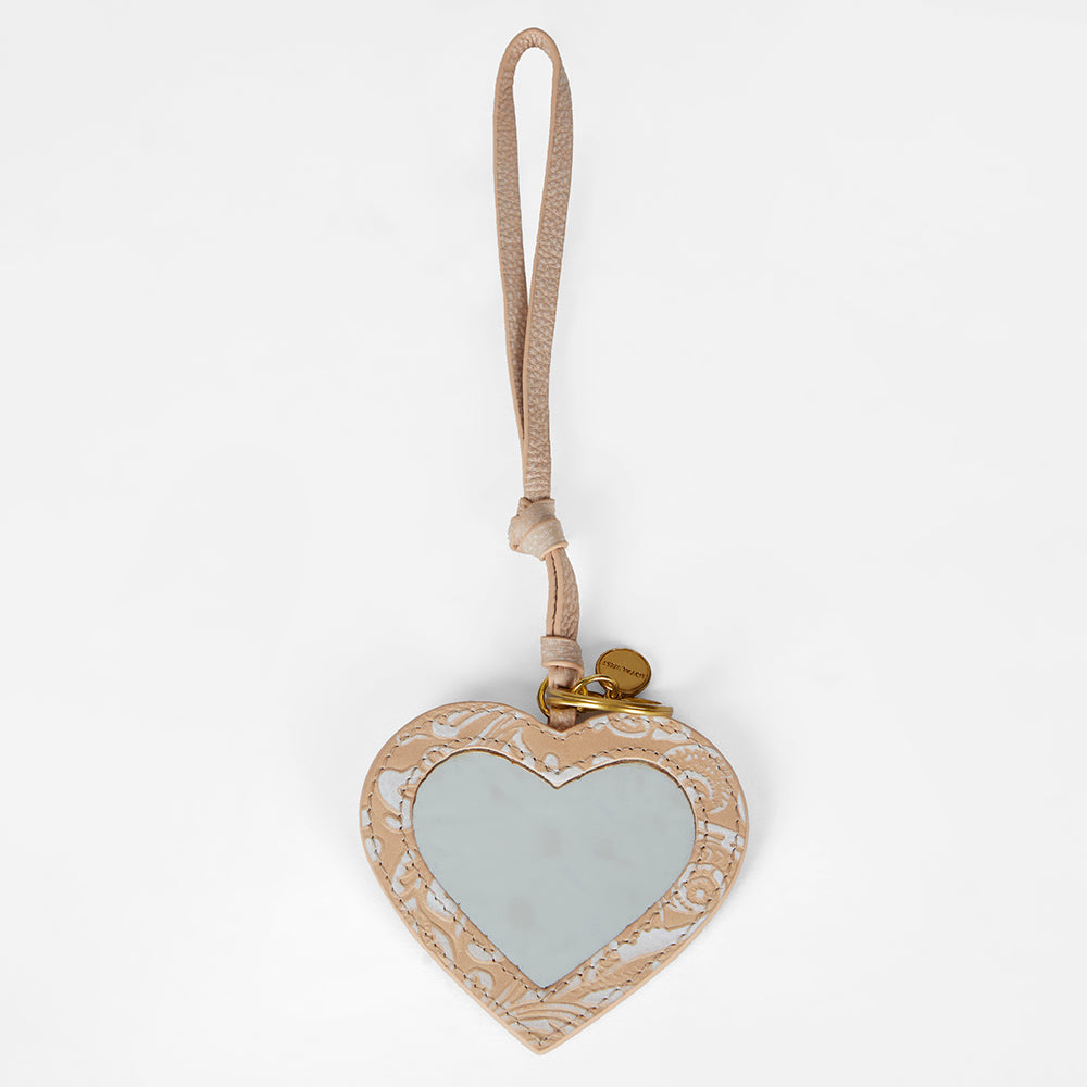 Loyal West HEART SHAPE BAG CHARM IN HAND FINISHED EMBOSSED LEATHER - WHITE