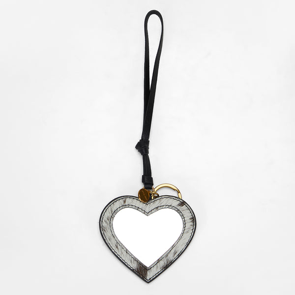 Loyal West HEART SHAPE BAG CHARM IN BLACK & WHITE COWHIDE - Myra USA