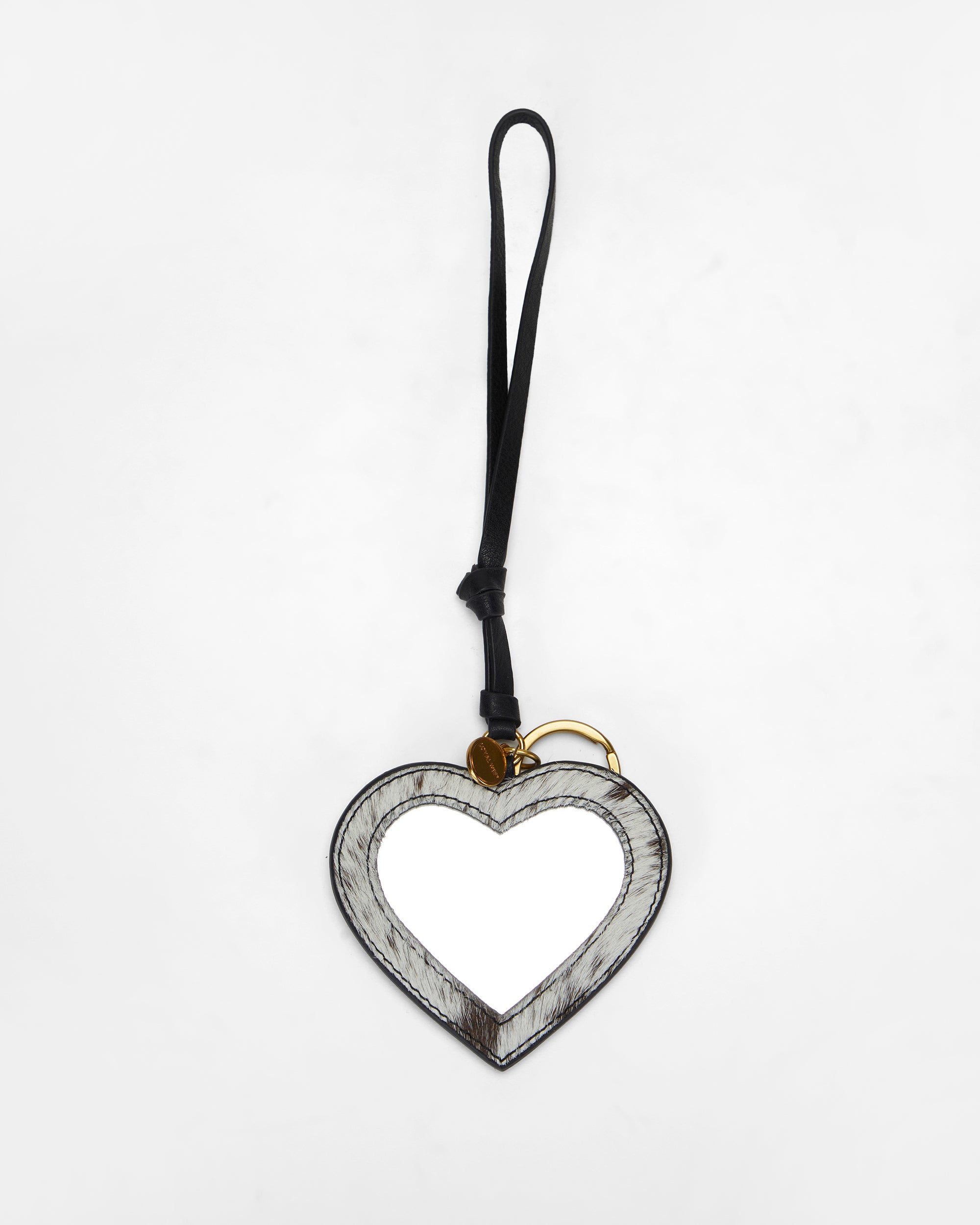 Loyal West HEART SHAPE BAG CHARM IN BLACK & WHITE COWHIDE