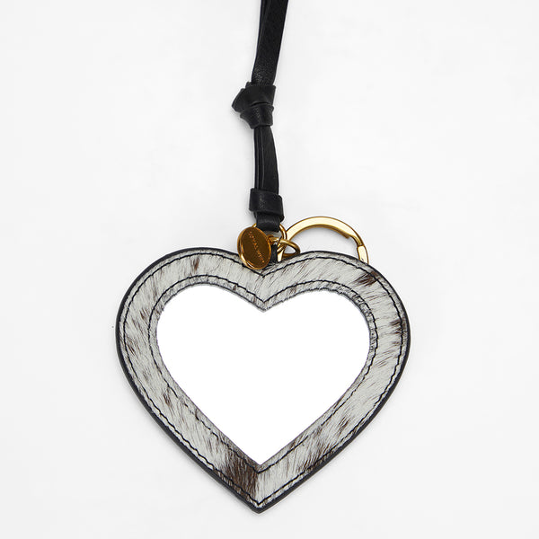 Loyal West HEART SHAPE BAG CHARM IN BLACK & WHITE COWHIDE - Myra USA