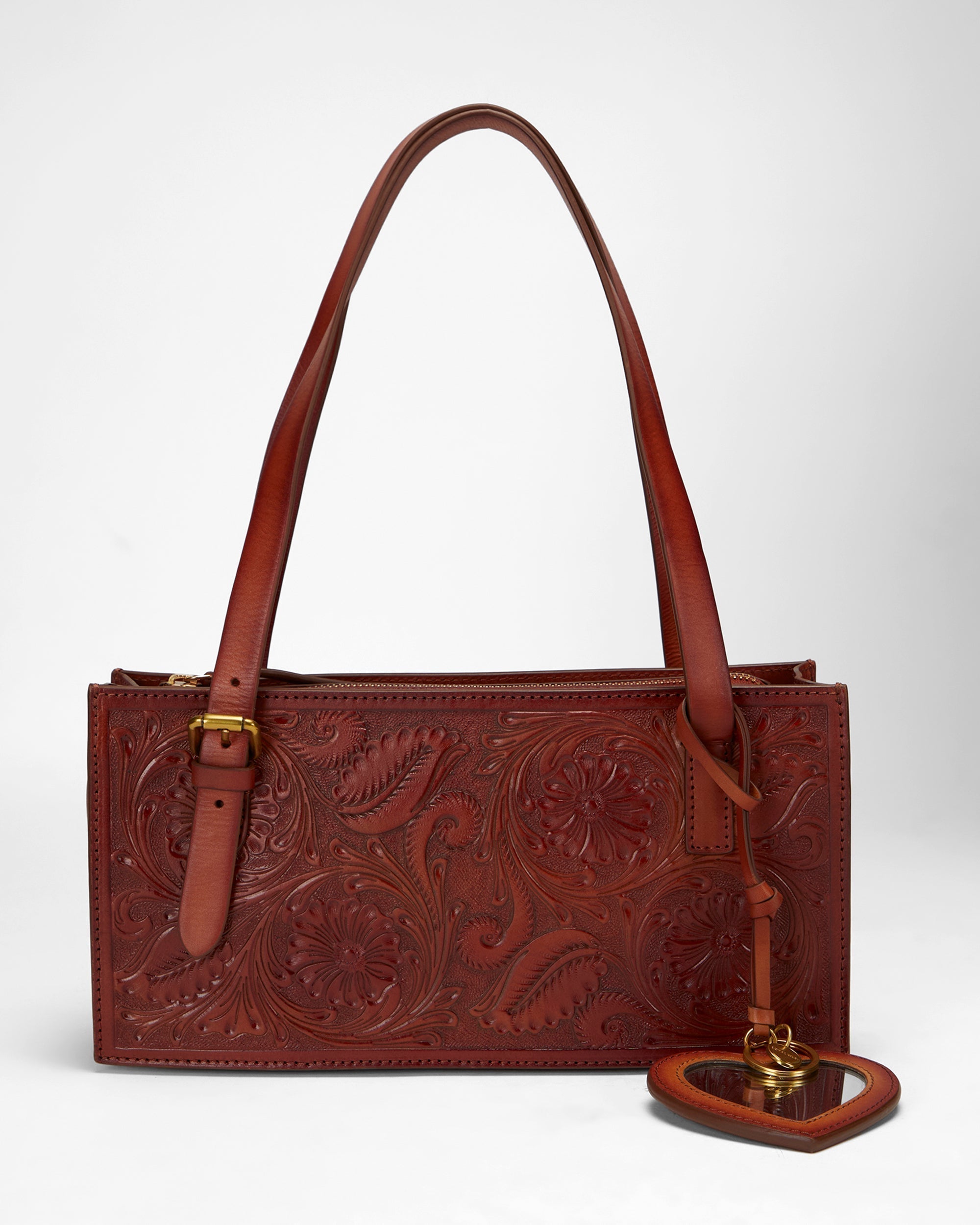 Loyal West HEART SHAPE BAG CHARM IN HANDTOOLED LEATHER