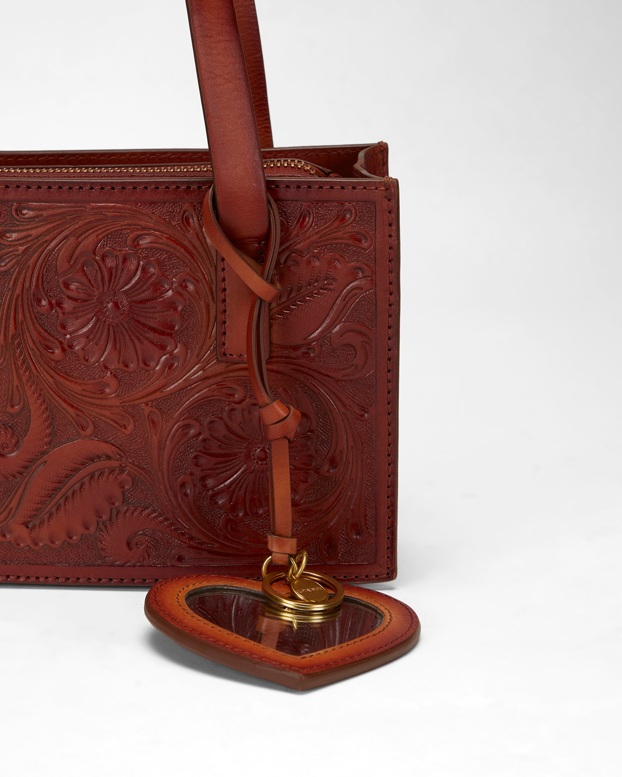 Loyal West HEART SHAPE BAG CHARM IN HANDTOOLED LEATHER