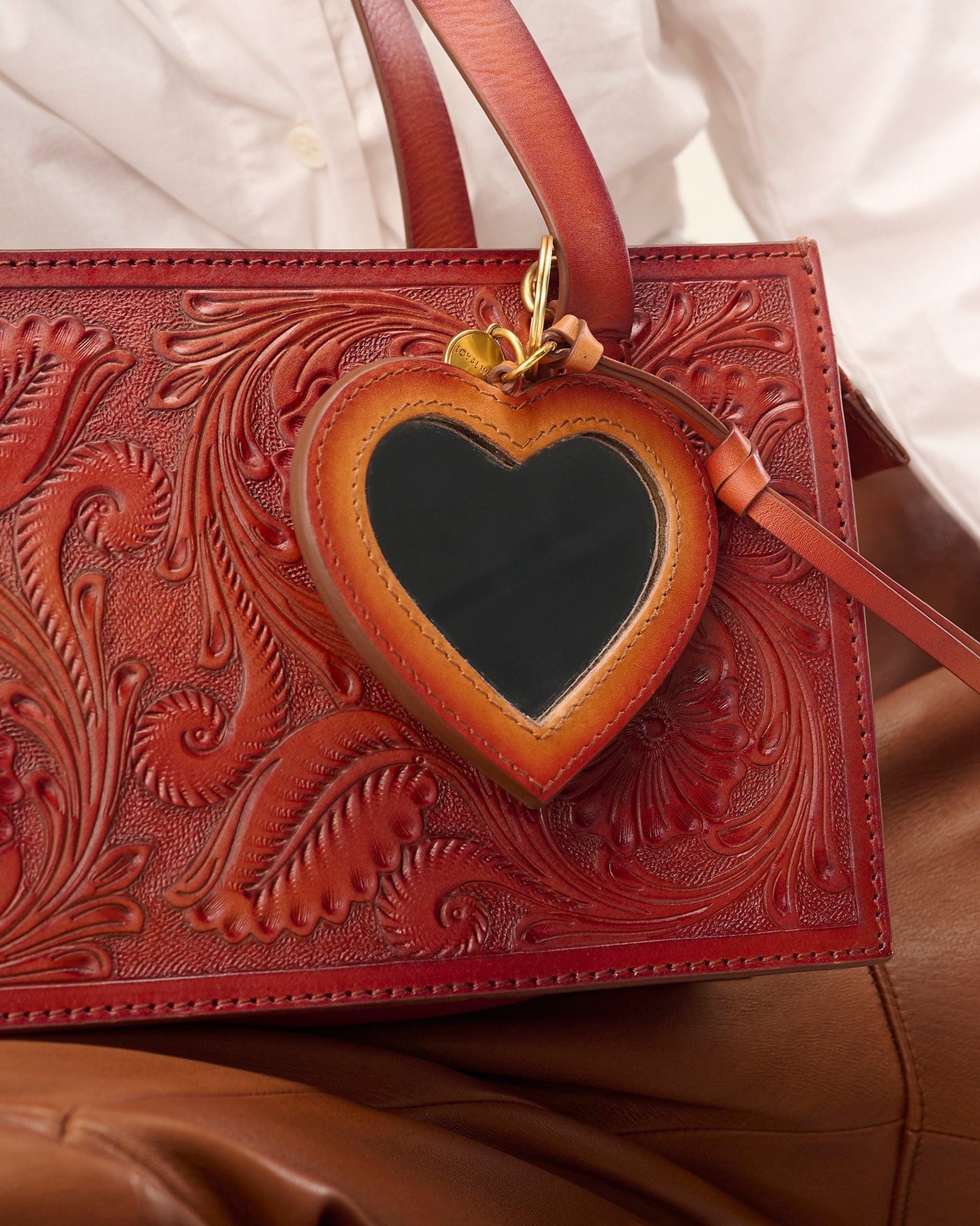 Loyal West HEART SHAPE BAG CHARM IN HANDTOOLED LEATHER