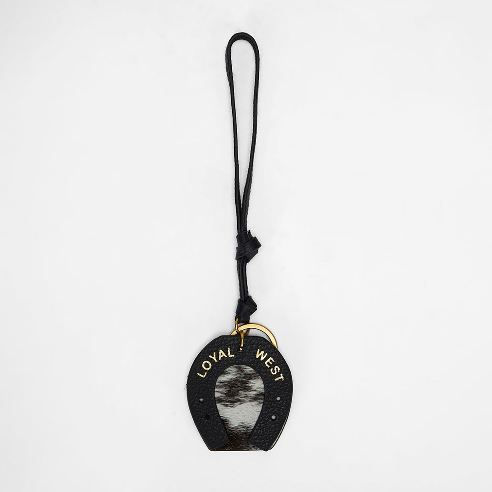 Loyal West HORSE SHOE BAG CHARM IN BLACK & WHITE COWHIDE
