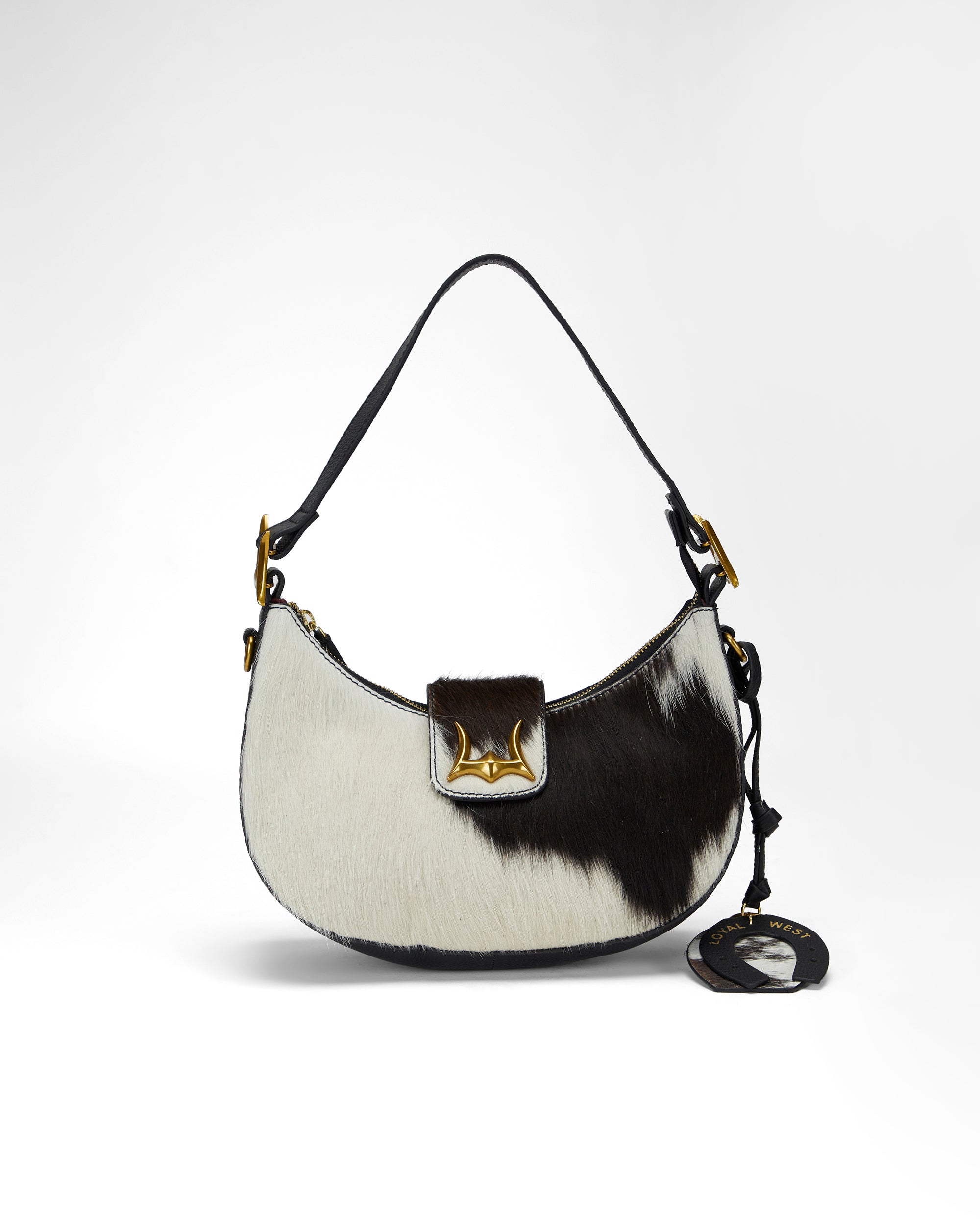 Loyal West HORSE SHOE BAG CHARM IN BLACK & WHITE COWHIDE