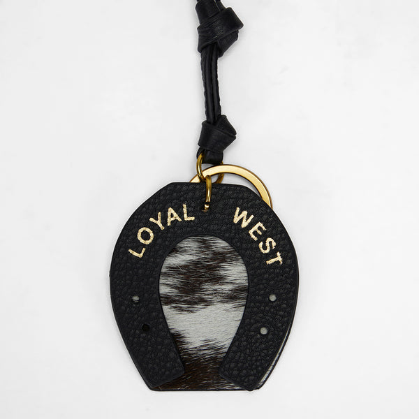 Loyal West HORSE SHOE BAG CHARM IN BLACK & WHITE COWHIDE - Myra USA