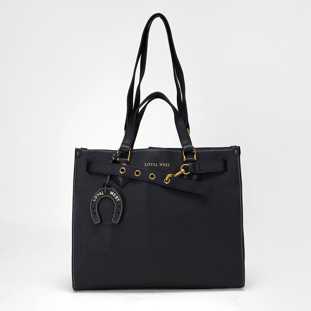 Loyal West STANDARD MEDIUM TOTE BAG IN CALFSKIN - BLACK - Myra USA