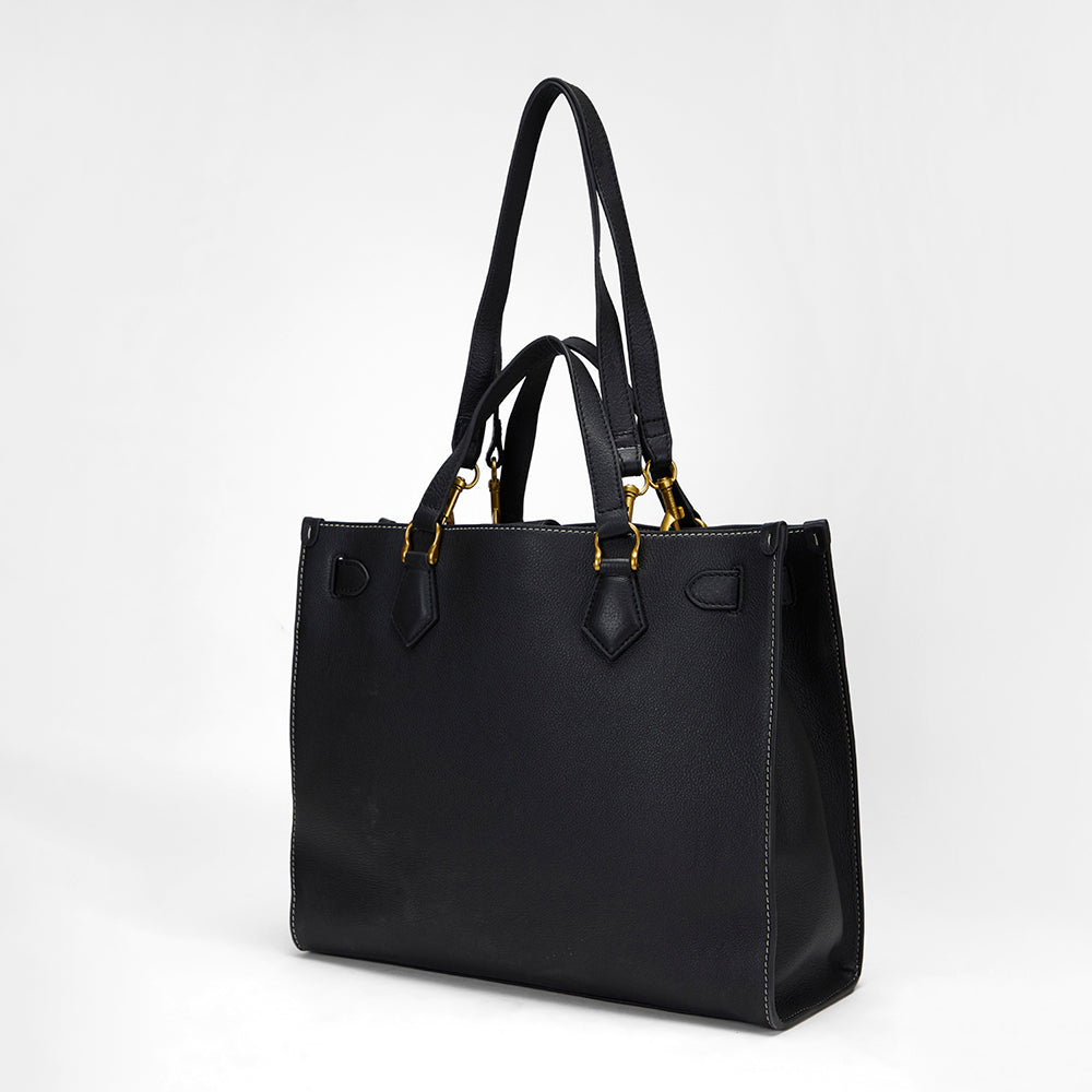 Loyal West STANDARD MEDIUM TOTE BAG IN CALFSKIN - BLACK - Myra USA