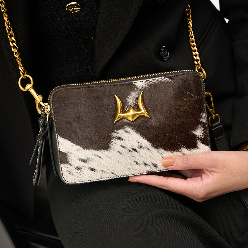 Loyal West SHELL MINI PURSE IN BLACK & WHITE COWHIDE - Myra USA