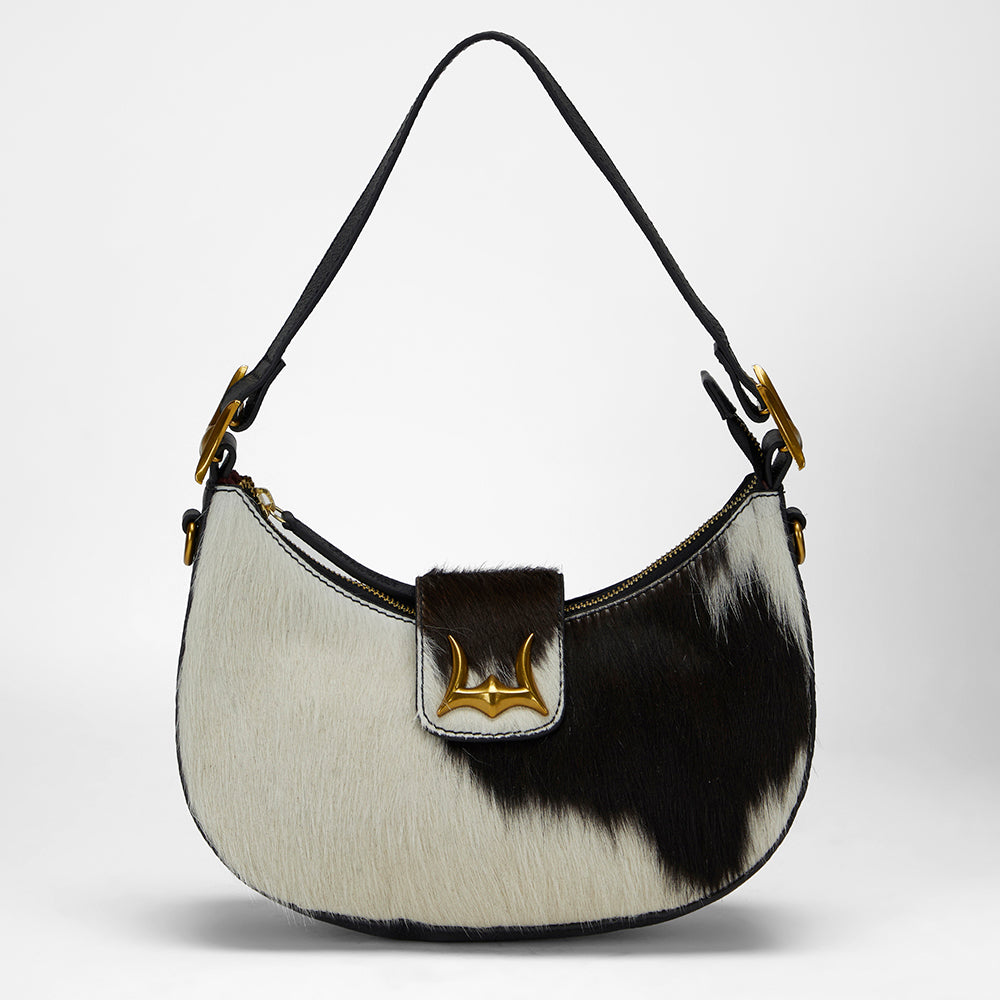 Loyal West LW HOBO MEDIUM PURSE IN BLACK & WHITE COWHIDE - Myra USA