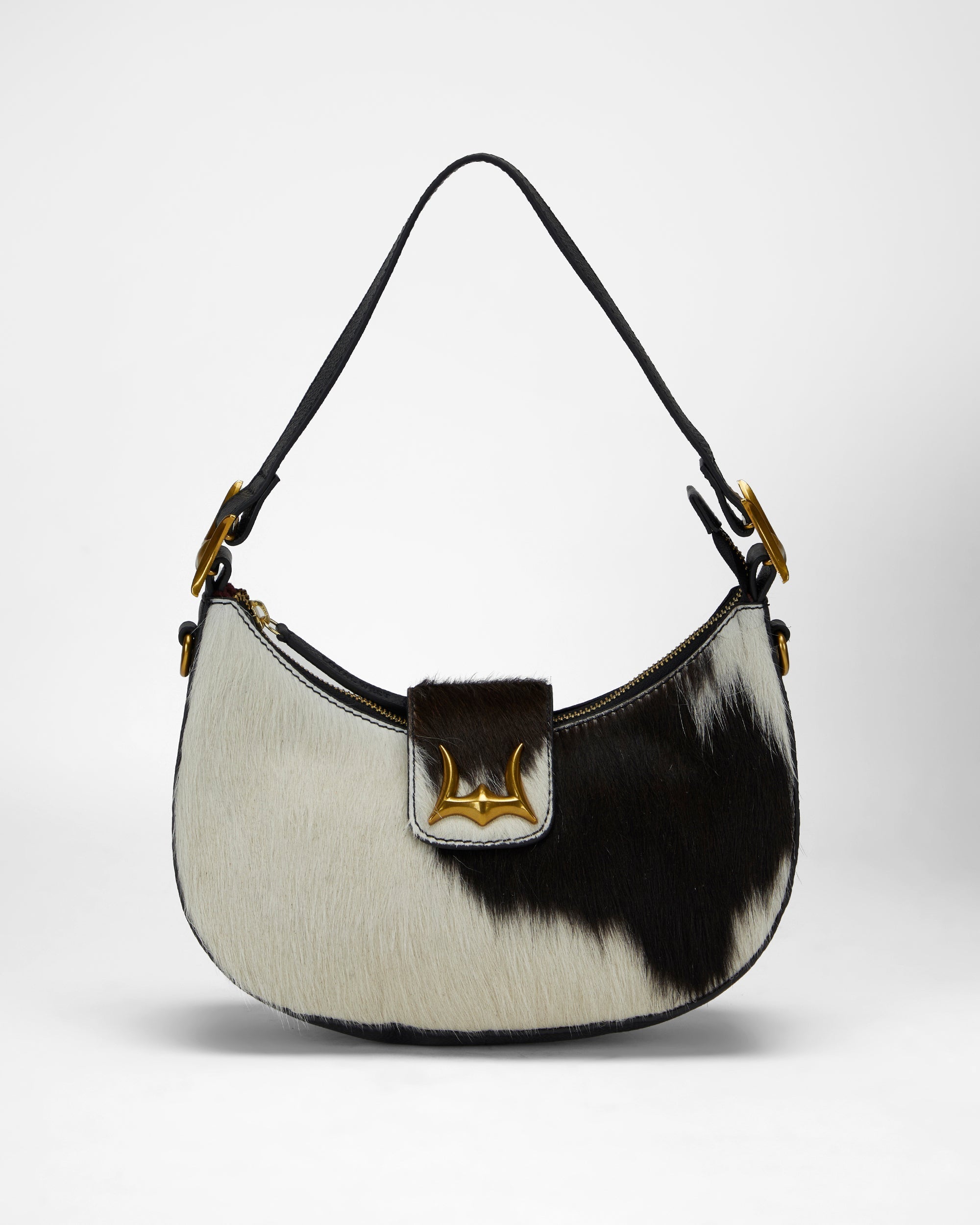 Loyal West LW HOBO MEDIUM PURSE IN BLACK & WHITE COWHIDE