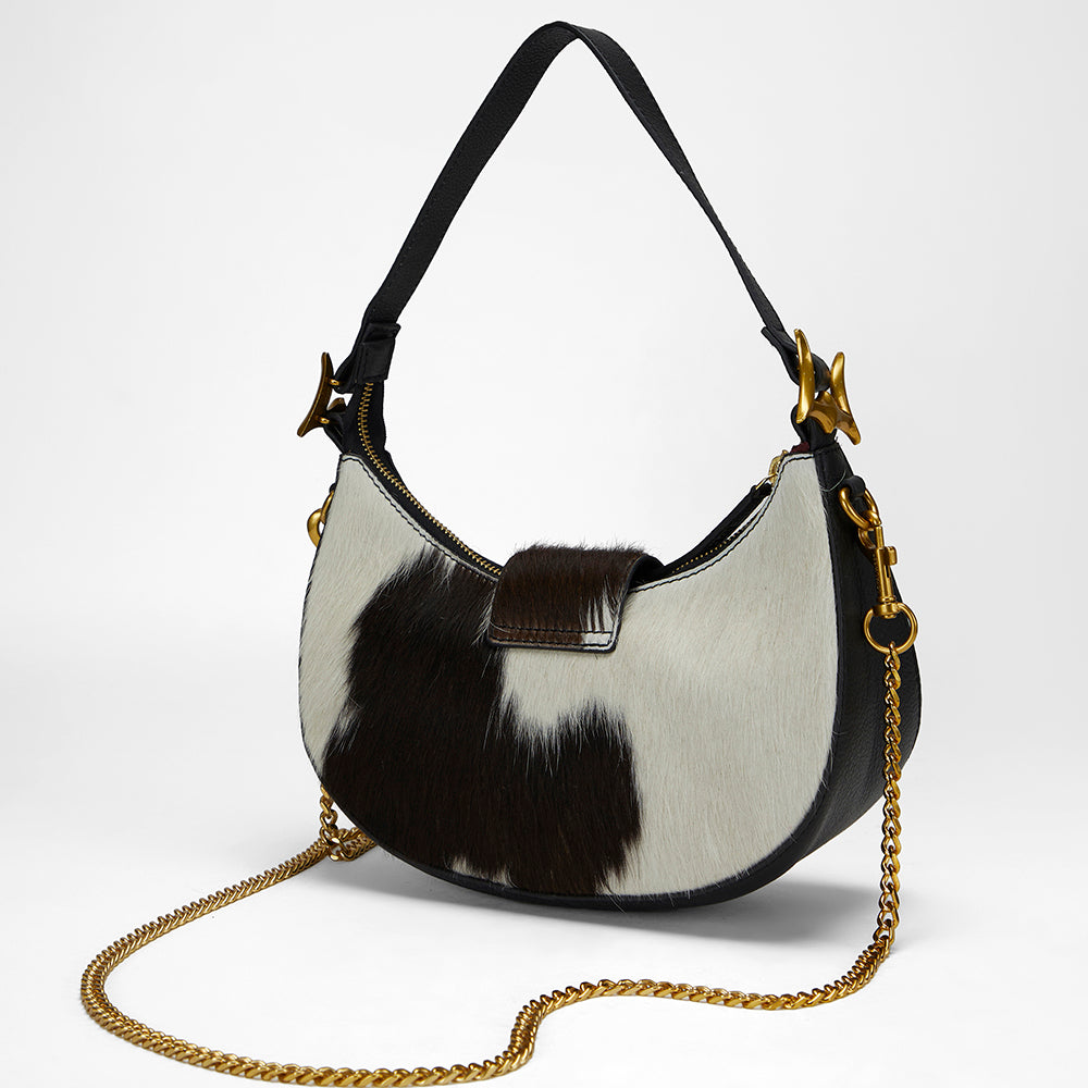 Loyal West LW HOBO MEDIUM PURSE IN BLACK & WHITE COWHIDE - Myra USA