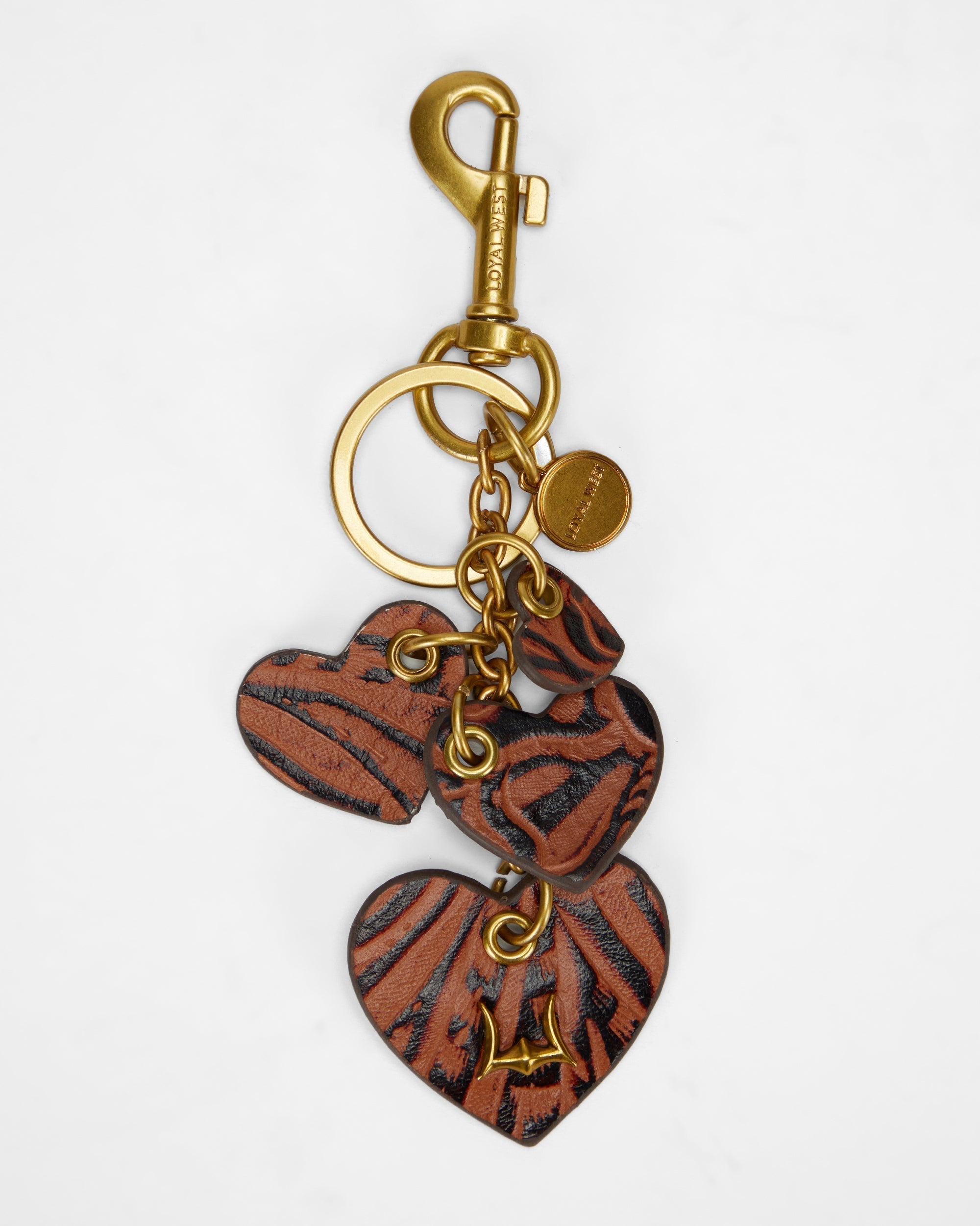 Loyal West HEART SHAPE KEYCHAIN IN HAND FINISHED EMBOSSED LEATHER -  BROWN