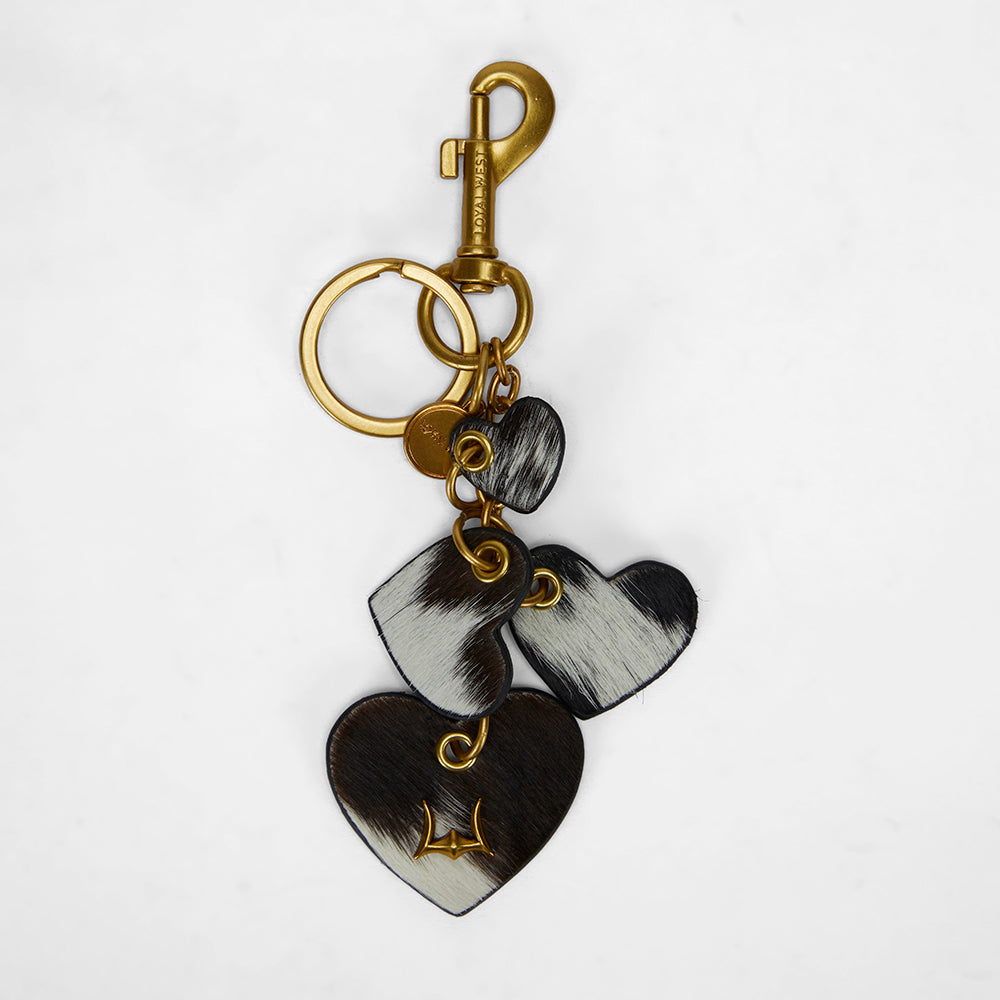 Loyal West HEART SHAPE KEYCHAIN IN BLACK & WHITE COWHIDE LEATHER - Myra USA