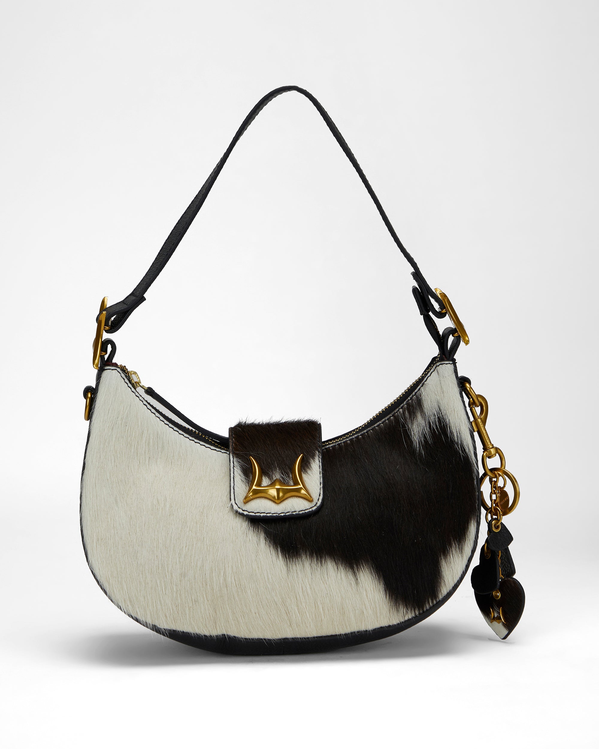 Loyal West HEART SHAPE KEYCHAIN IN BLACK & WHITE COWHIDE LEATHER