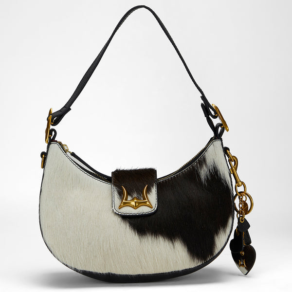 Loyal West HEART SHAPE KEYCHAIN IN BLACK & WHITE COWHIDE LEATHER - Myra USA