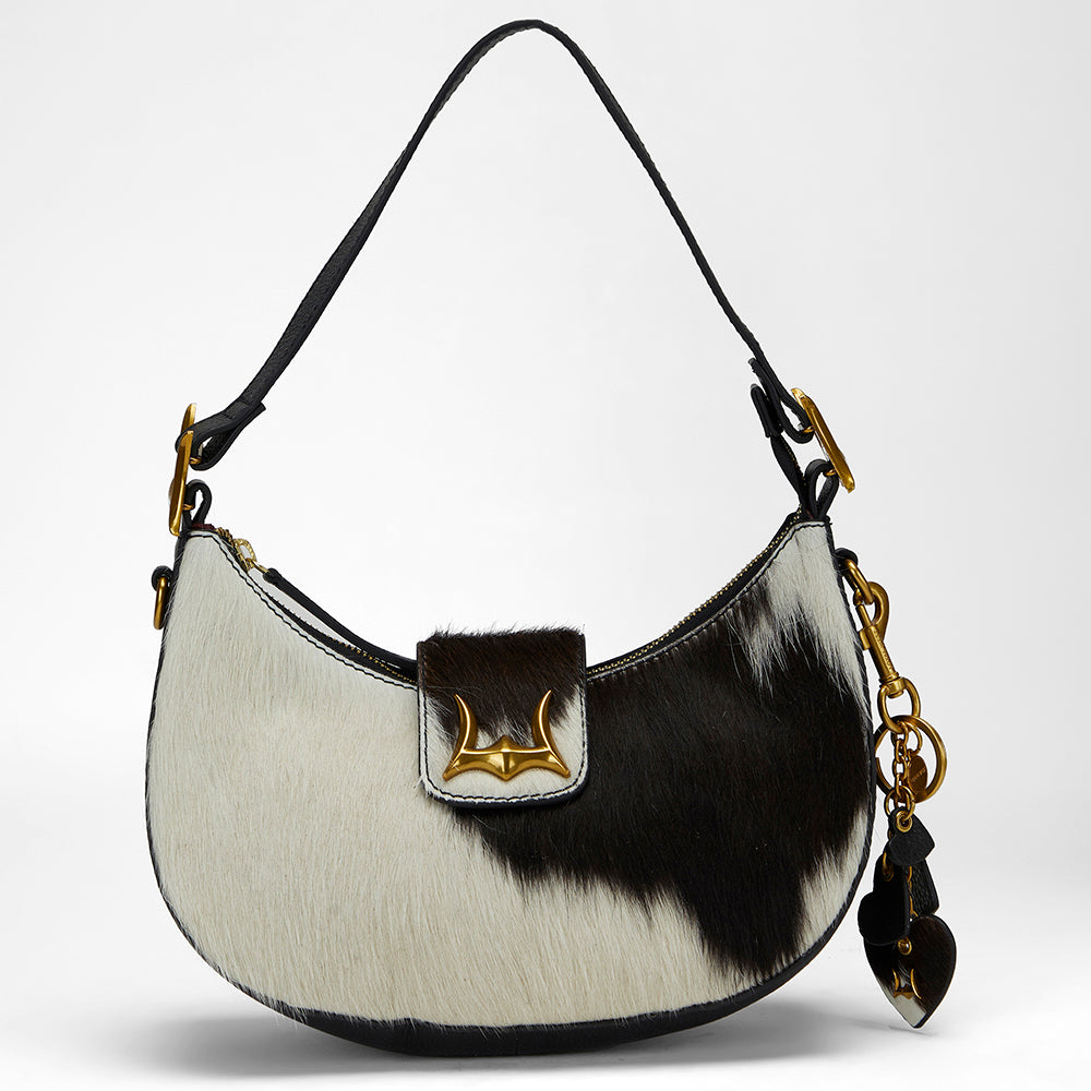 Loyal West HEART SHAPE KEYCHAIN IN BLACK & WHITE COWHIDE LEATHER - Myra USA