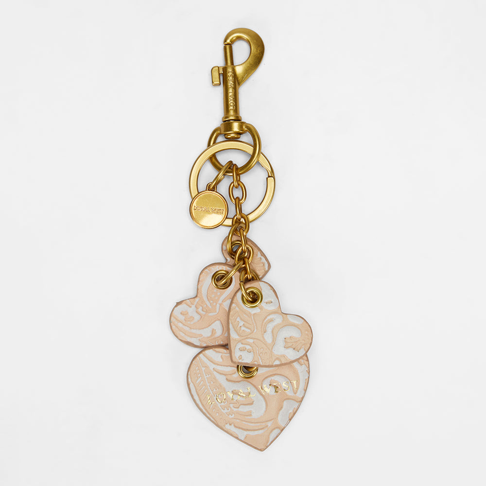 Loyal West HEART SHAPE KEYCHAIN IN HAND FINISHED EMBOSSED LEATHER - WHITE - Myra USA