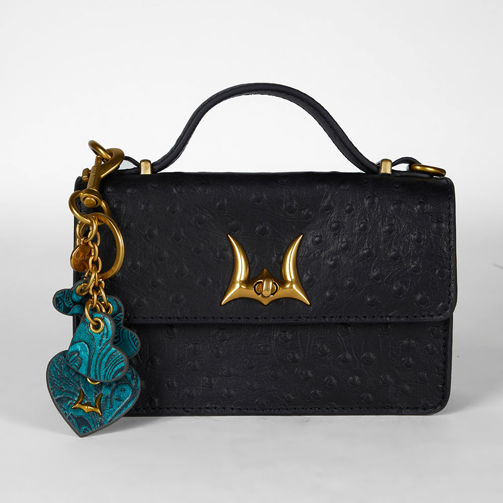 Loyal West HEART SHAPE KEYCHAIN IN HAND FINISHED EMBOSSED LEATHER -  TURQUOISE - Myra USA