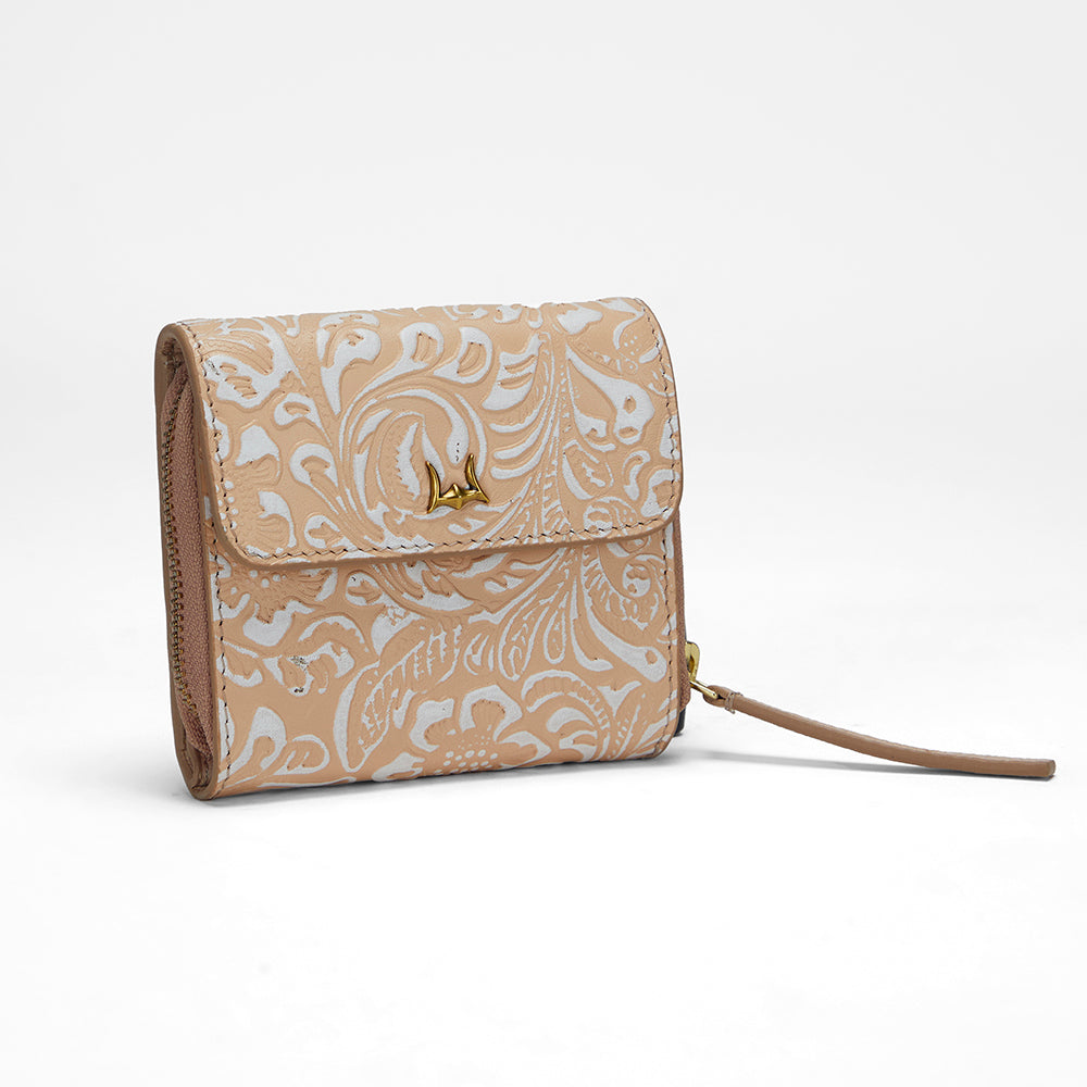 Loyal West SOPHIA CARD HOLDER IN HAND FINISHED EMBOSSED LEATHER - WHITE - Myra USA