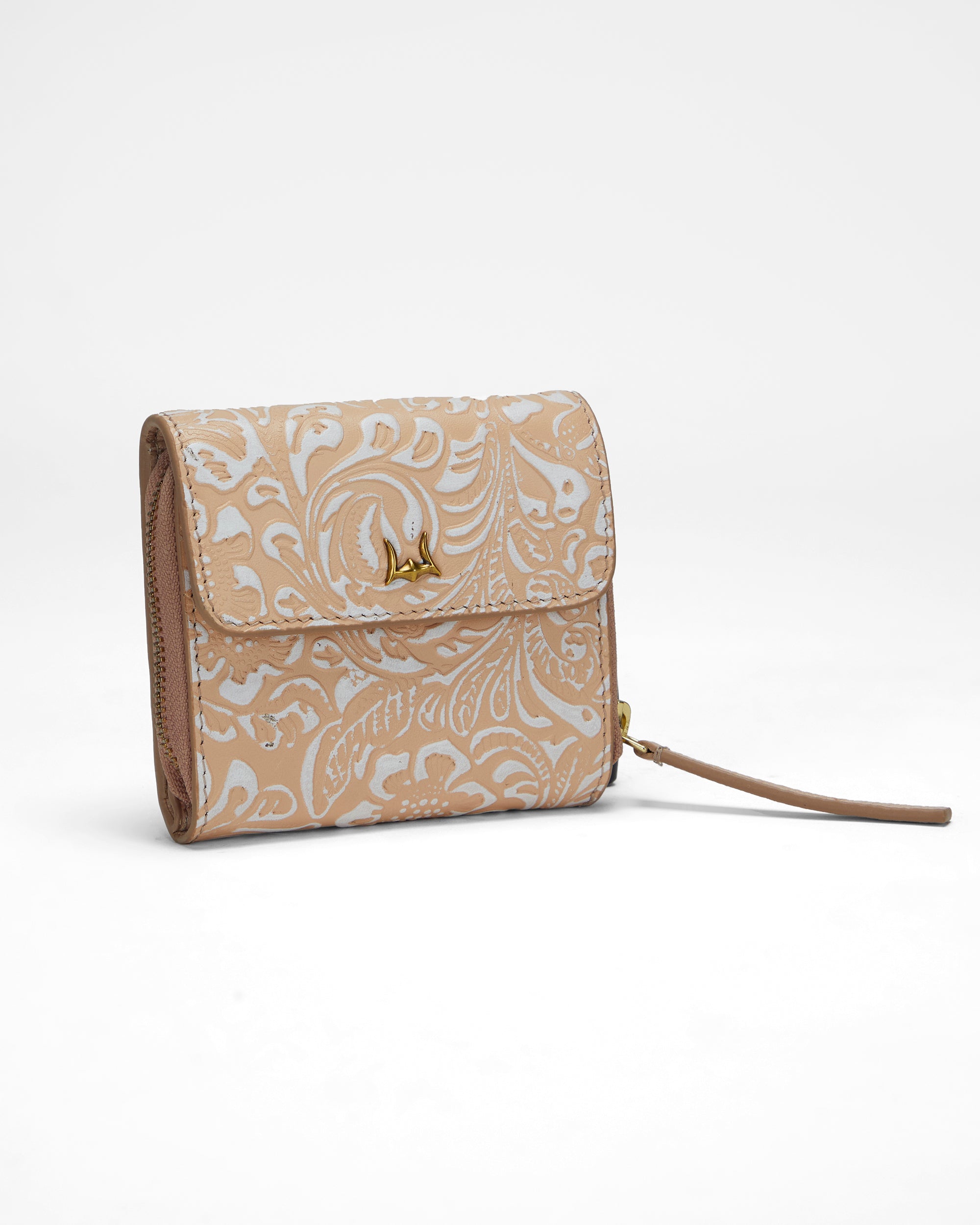 Loyal West SOPHIA CARD HOLDER IN HAND FINISHED EMBOSSED LEATHER - WHITE