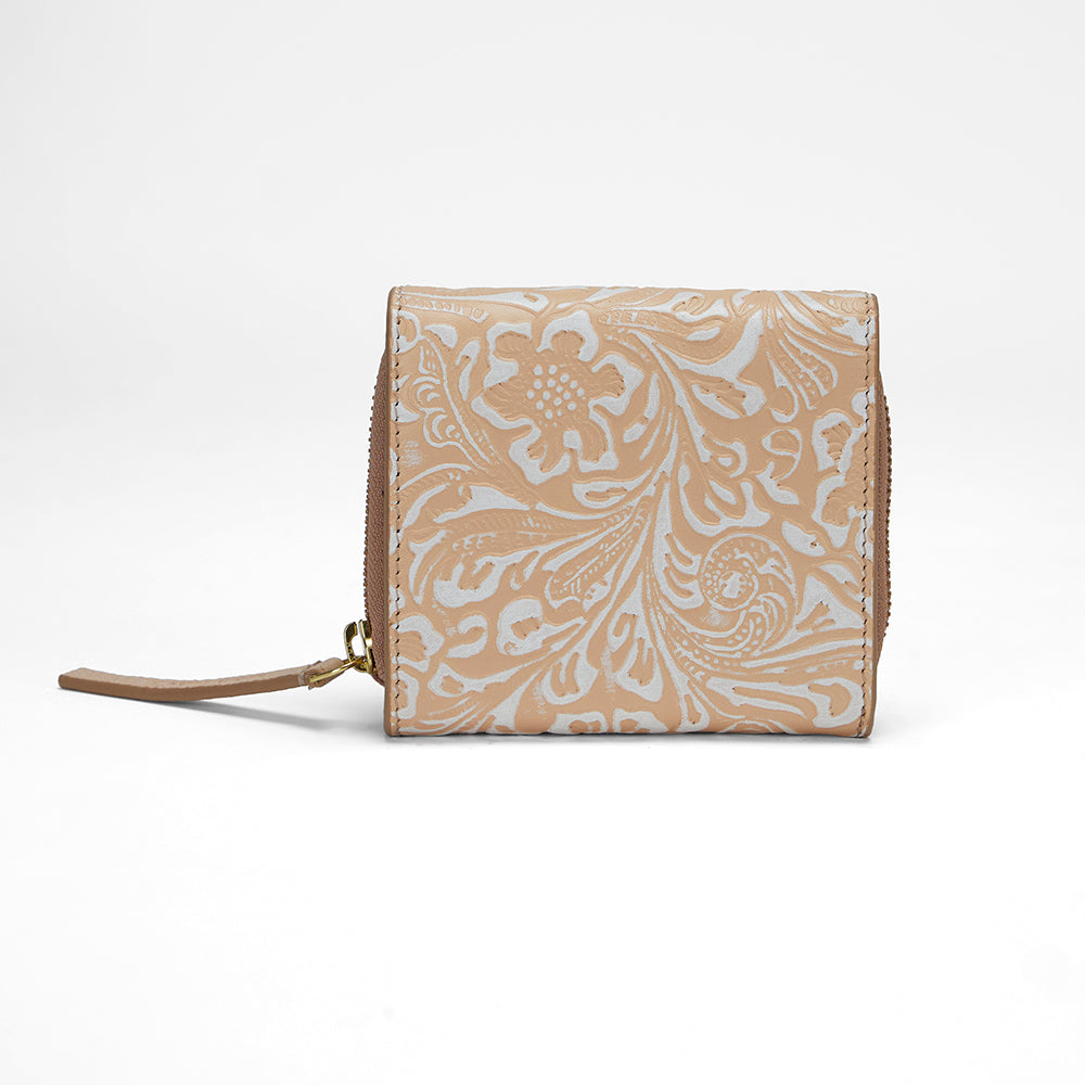 Loyal West SOPHIA CARD HOLDER IN HAND FINISHED EMBOSSED LEATHER - WHITE - Myra USA
