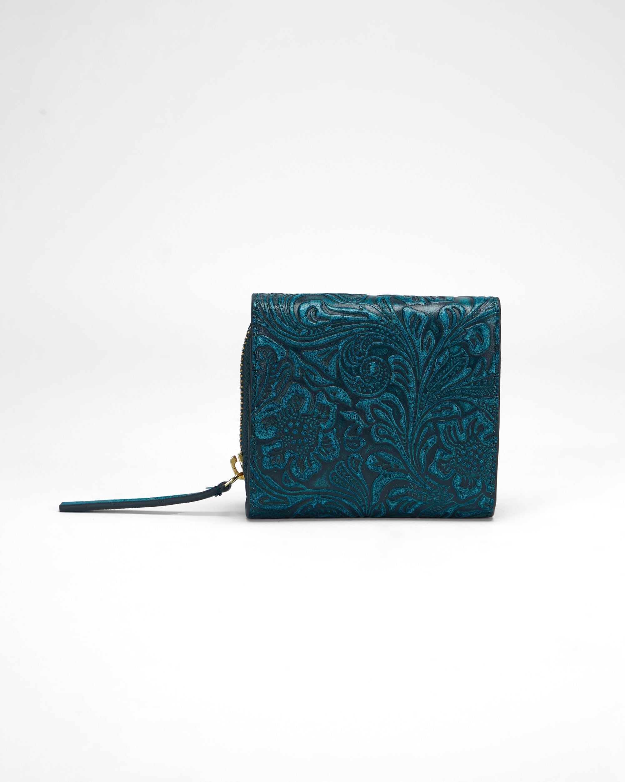Loyal West SOPHIA CARD HOLDER IN HAND FINISHED EMBOSSED LEATHER -  TURQUOISE