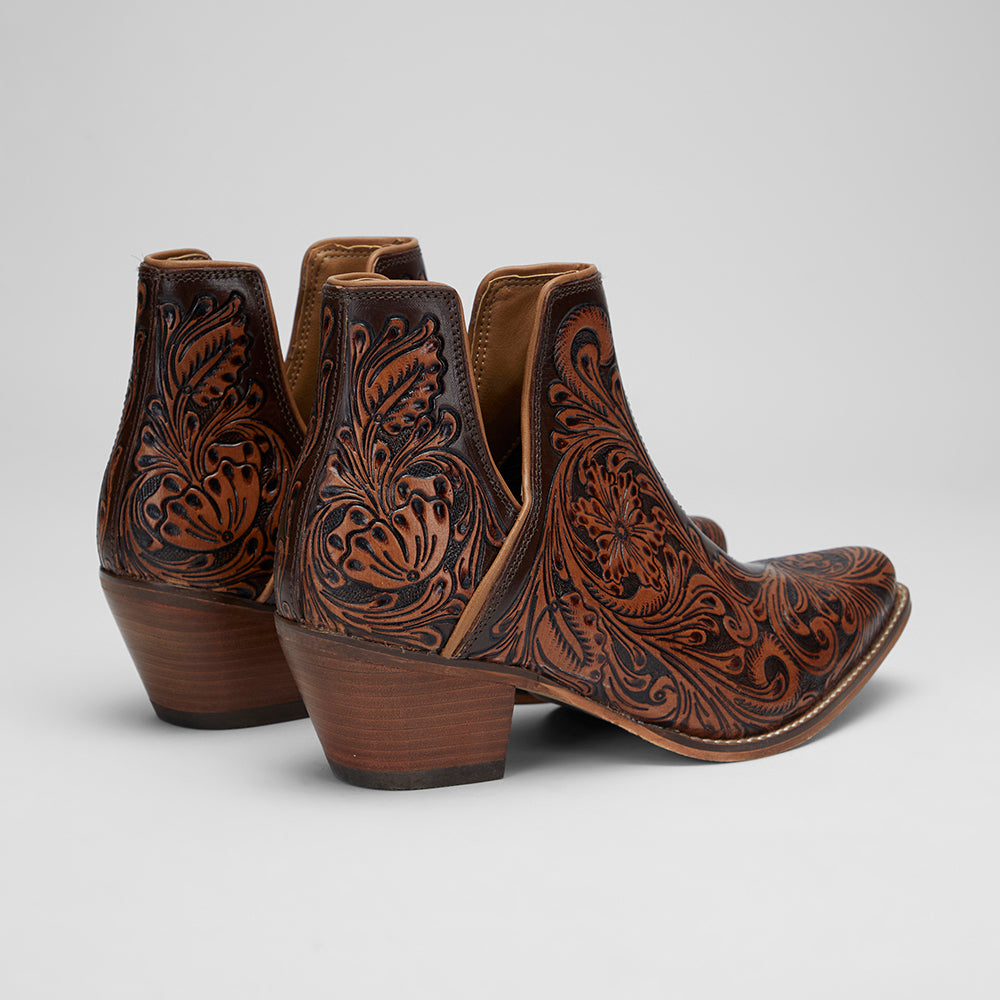 LOYAL WEST X MYRA Handtooled Booties - Tan - Myra USA