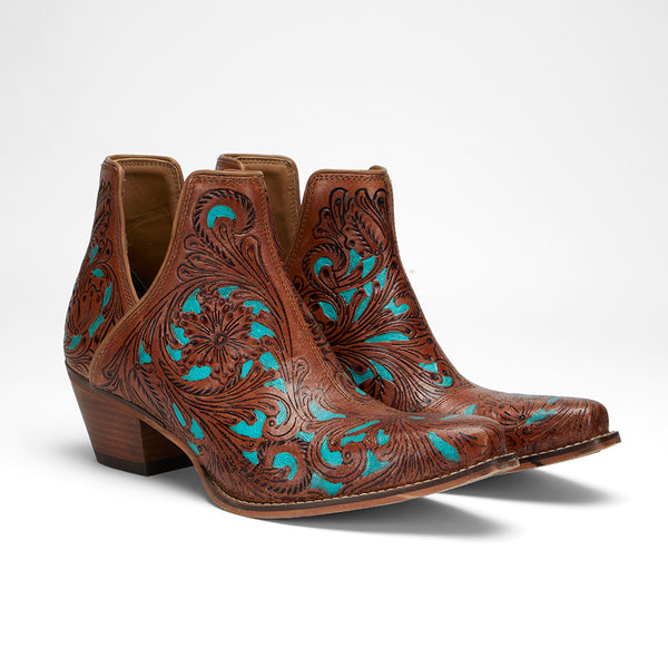 Loyal West X Myra Handtooled Booties - Turquoise - Myra USA