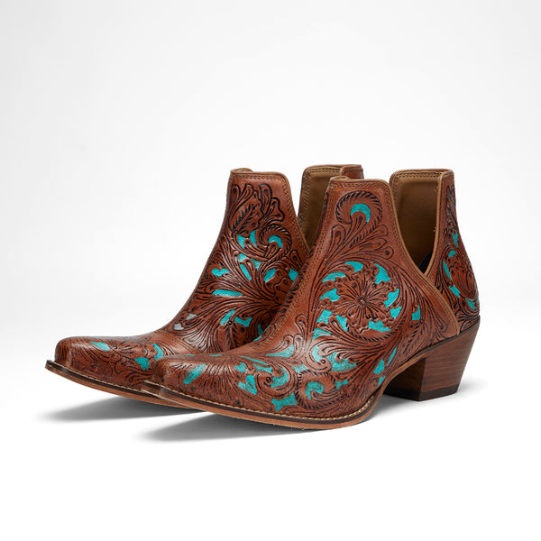Loyal West X Myra Handtooled Booties - Turquoise - Myra USA