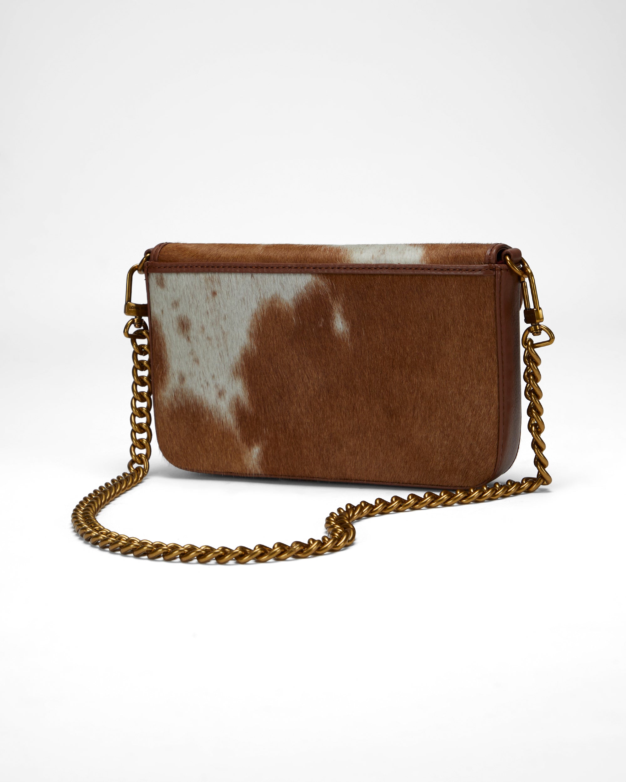 Loyal West The LW On The Go Mini Chain Bag- In Brown & white Cowhide and calfskin