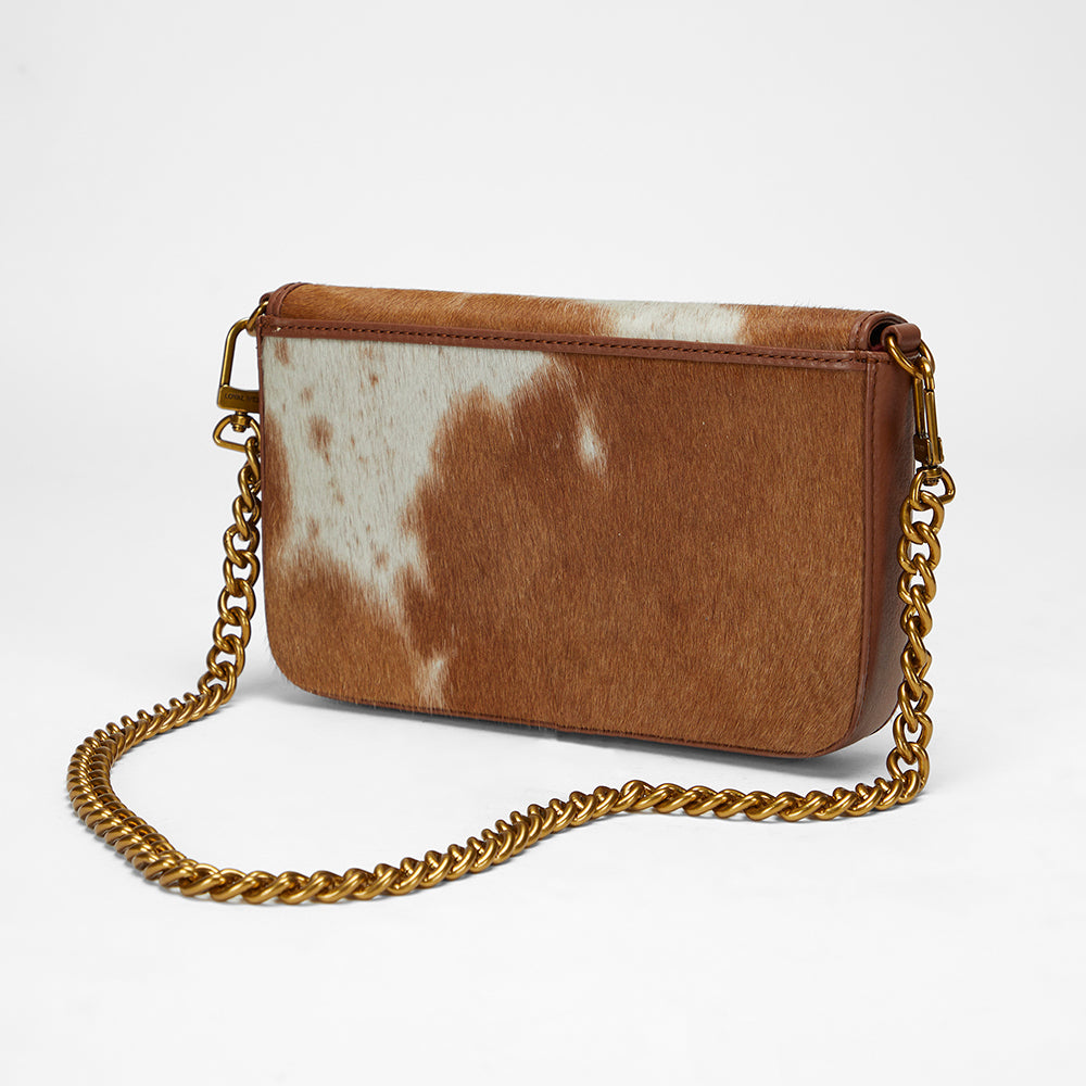 Loyal West The LW On The Go Mini Chain Bag- In Brown & white Cowhide and calfskin - Myra USA