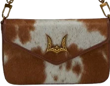 Loyal West The LW On The Go Mini Chain Bag- In Brown & white Cowhide and calfskin