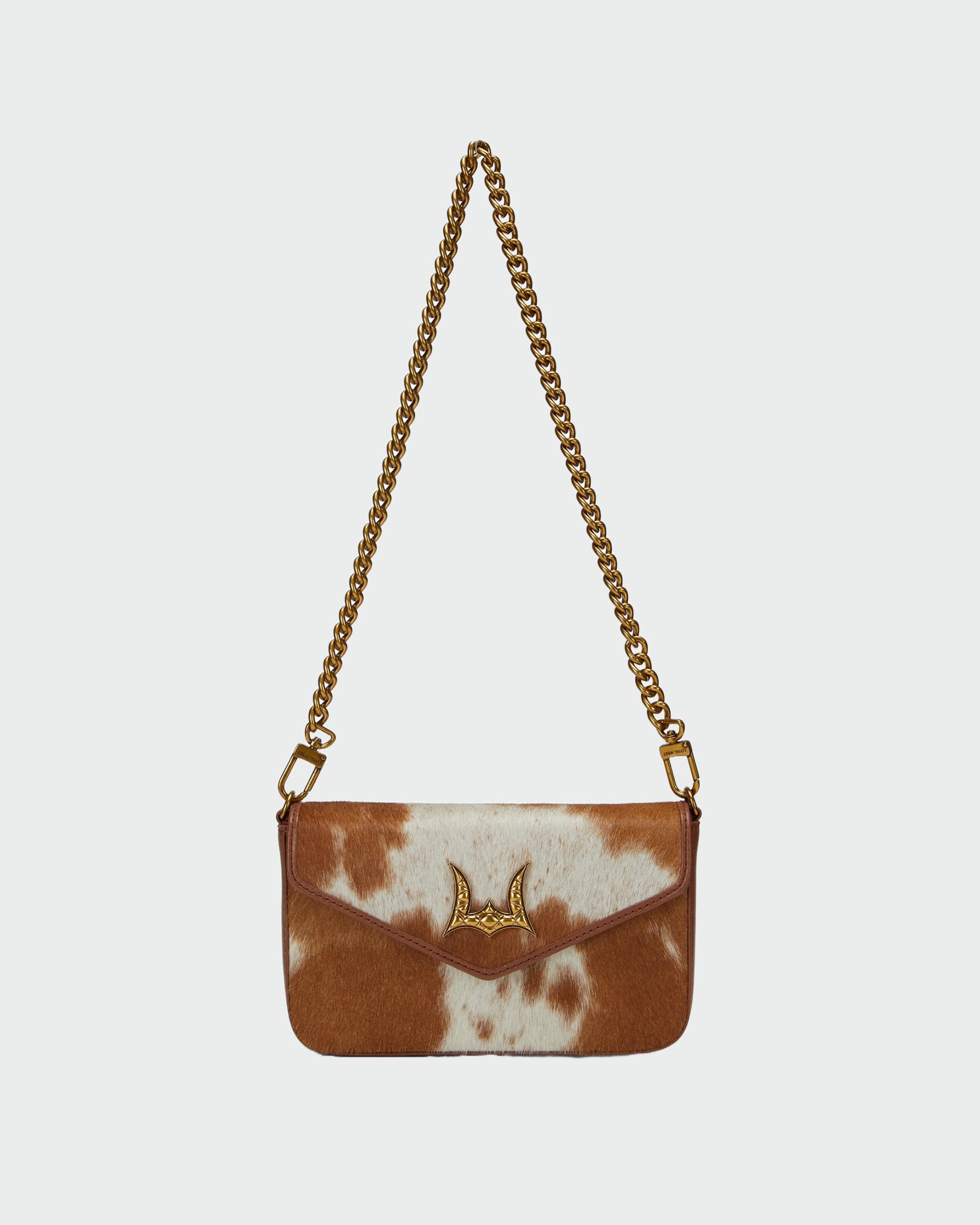 Loyal West The LW On The Go Mini Chain Bag- In Brown & white Cowhide and calfskin