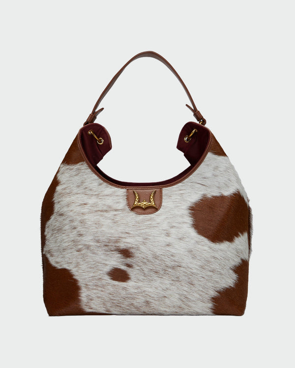 Loyal West LW LARGE PURSE - IN BROWN & WHITE COWHIDE & CALFSKIN - Myra USA
